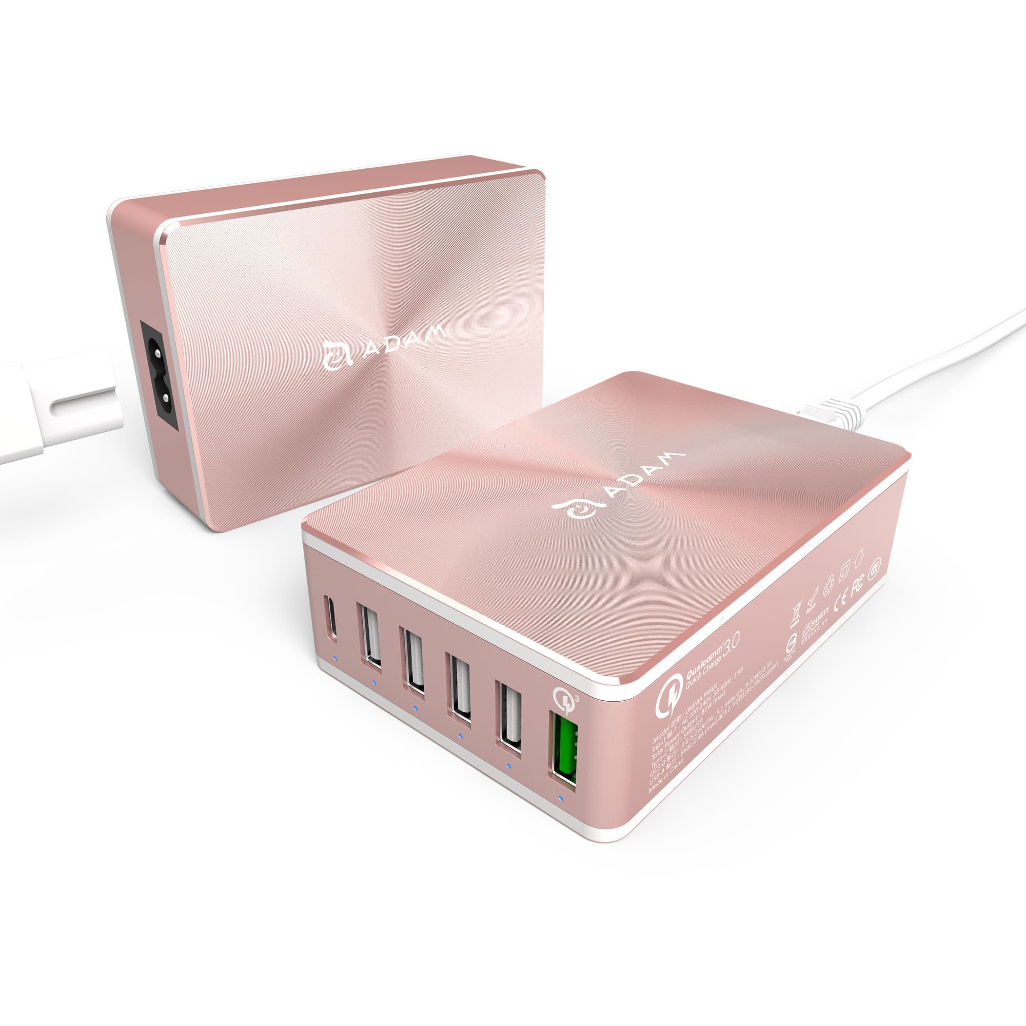 Захранване за ел. мрежа за лаптопи, смартфони и таблети с 5xUSB-A и 1xUSB-C изходи с технология за бързо зареждане - Adam Elements Omnia PA601 Desktop Charging Station 81W (розово злато)