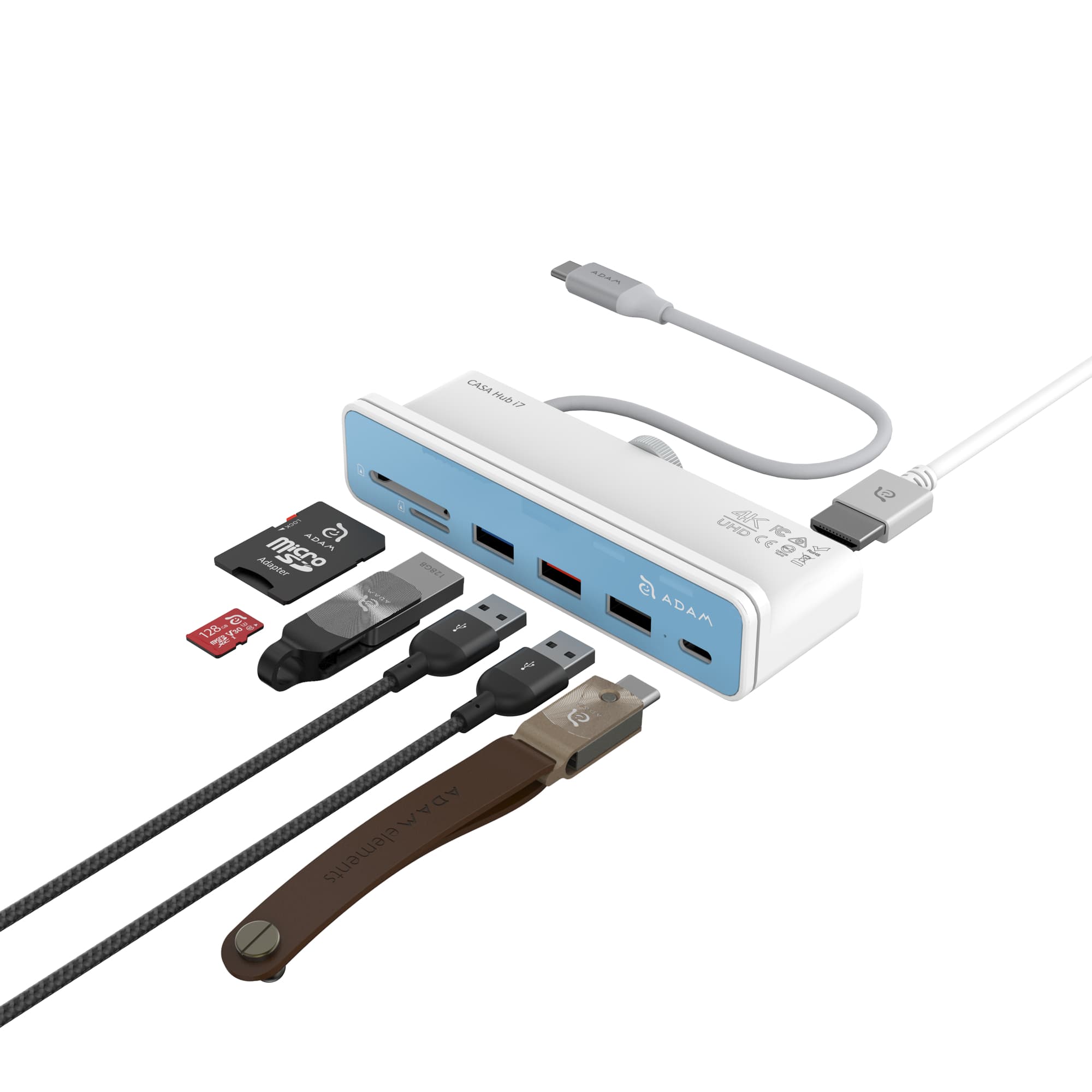 Алуминиев USB-C хъб и четец за SD, microSD карти за iMac 24 (2021) - Adam Elements CASA i7 USB-C Clamp Hub iMac 24 (бял)
