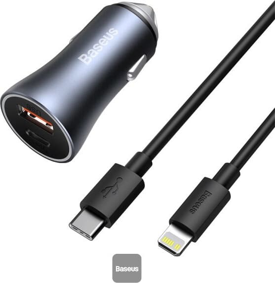 Зарядно за кола с USB-A и USB-C изходи с технология за бързо зареждане - Baseus Golden Contactor Max Quick Car Charger 60W (CGJM000113) (тъмносив)