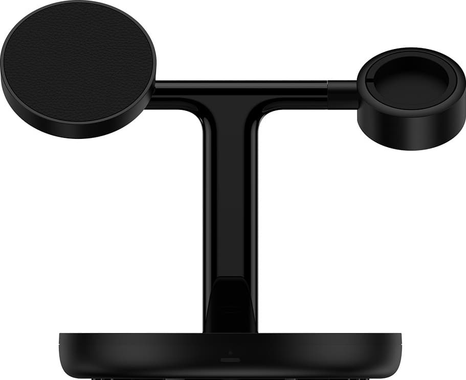 Тройна поставка (пад) за безжично зареждане за iPhone с Magsafe, Apple Watch, AirPods и Qi съвместими мобилни устройства - Baseus Swan 3-in-1 Magnetic Wireless Qi Charging Stand 20W (WXTE000101) (черен)