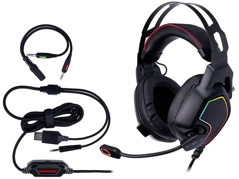 Слушалки Tracer GameZone Raptor V2, микрофон, 2x 3.5mm жак, USB, 50mm драйвери, RGB подсветка, гейминг, черни