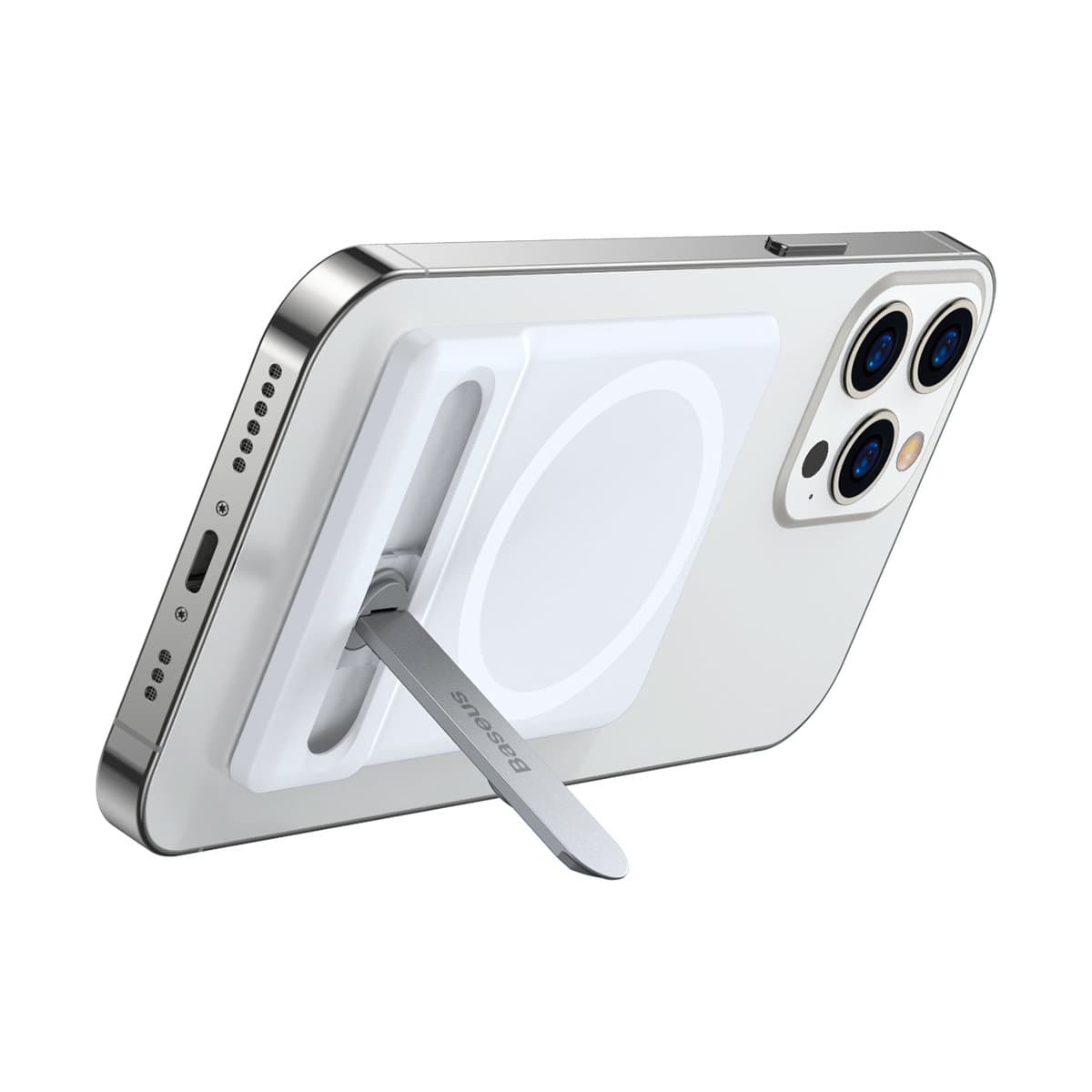 Кожена поставка за прикрепяне към iPhone с MagSafe - Baseus Foldable Magnetic MagSafe Bracket Stand (бял)