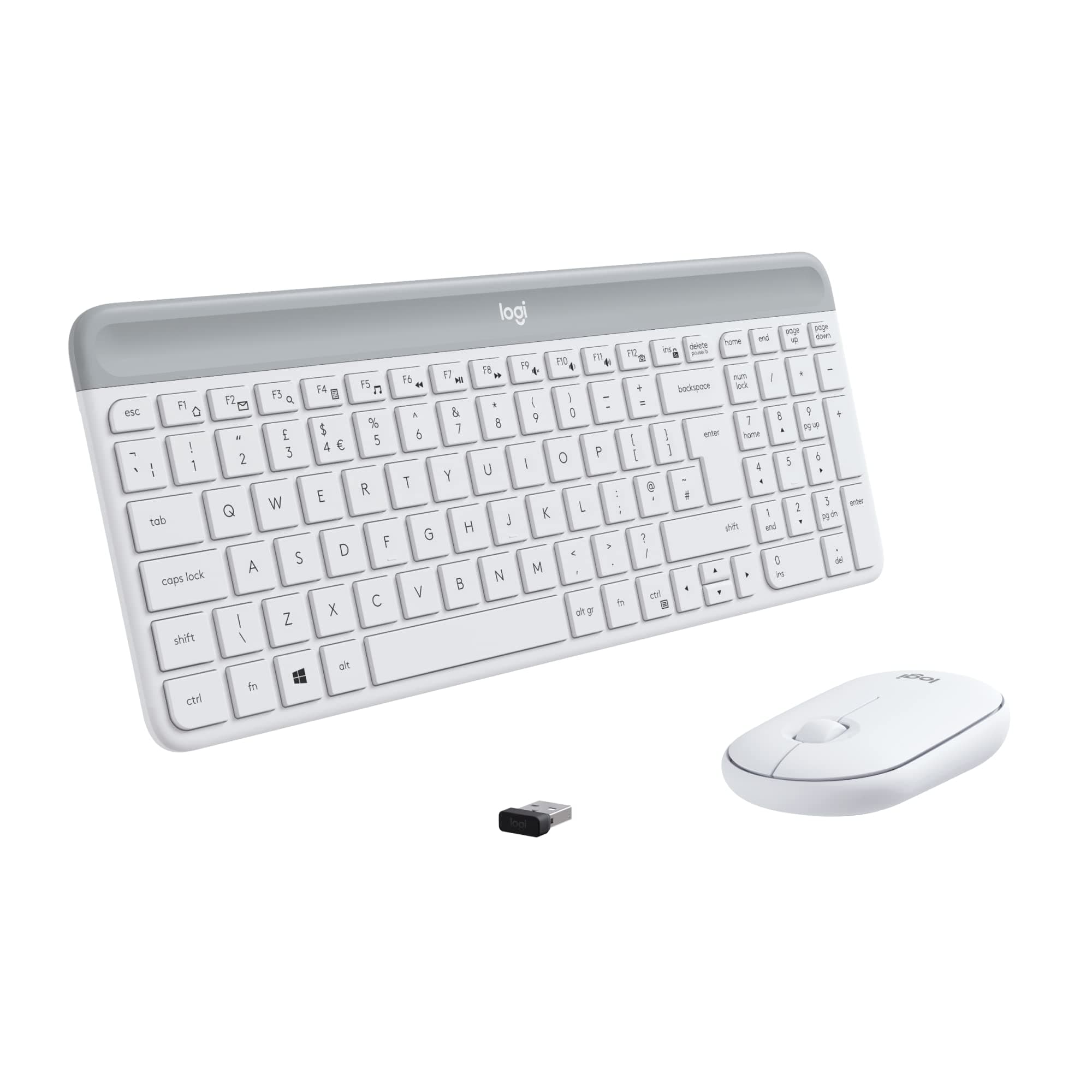 Комплект клавиатура и мишка Logitech Slim Combo MK470, безжични, безшумни, USB, бели