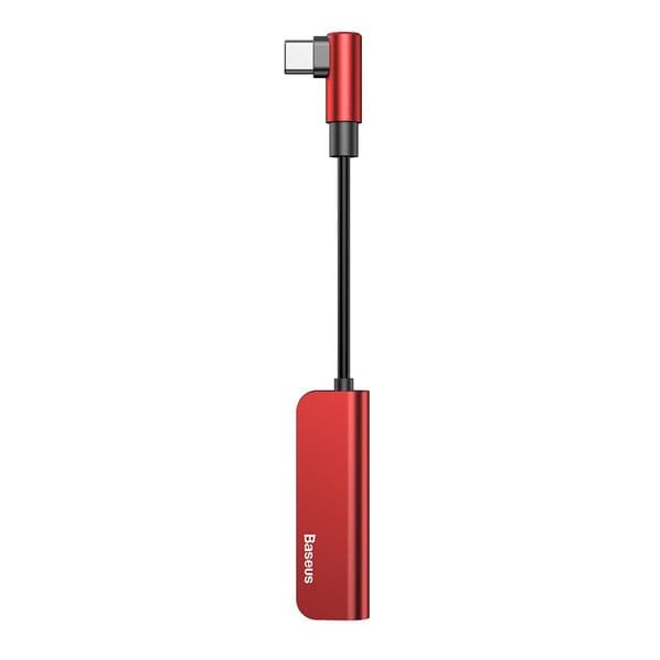 Baseus USB-C Male to USB-C and 3.5mm Female Adapter L53 (CATL53-91)- пасивен адаптер USB-C към 3.5 мм аудио изход и USB-C изход за устройства с USB-C порт (червен)