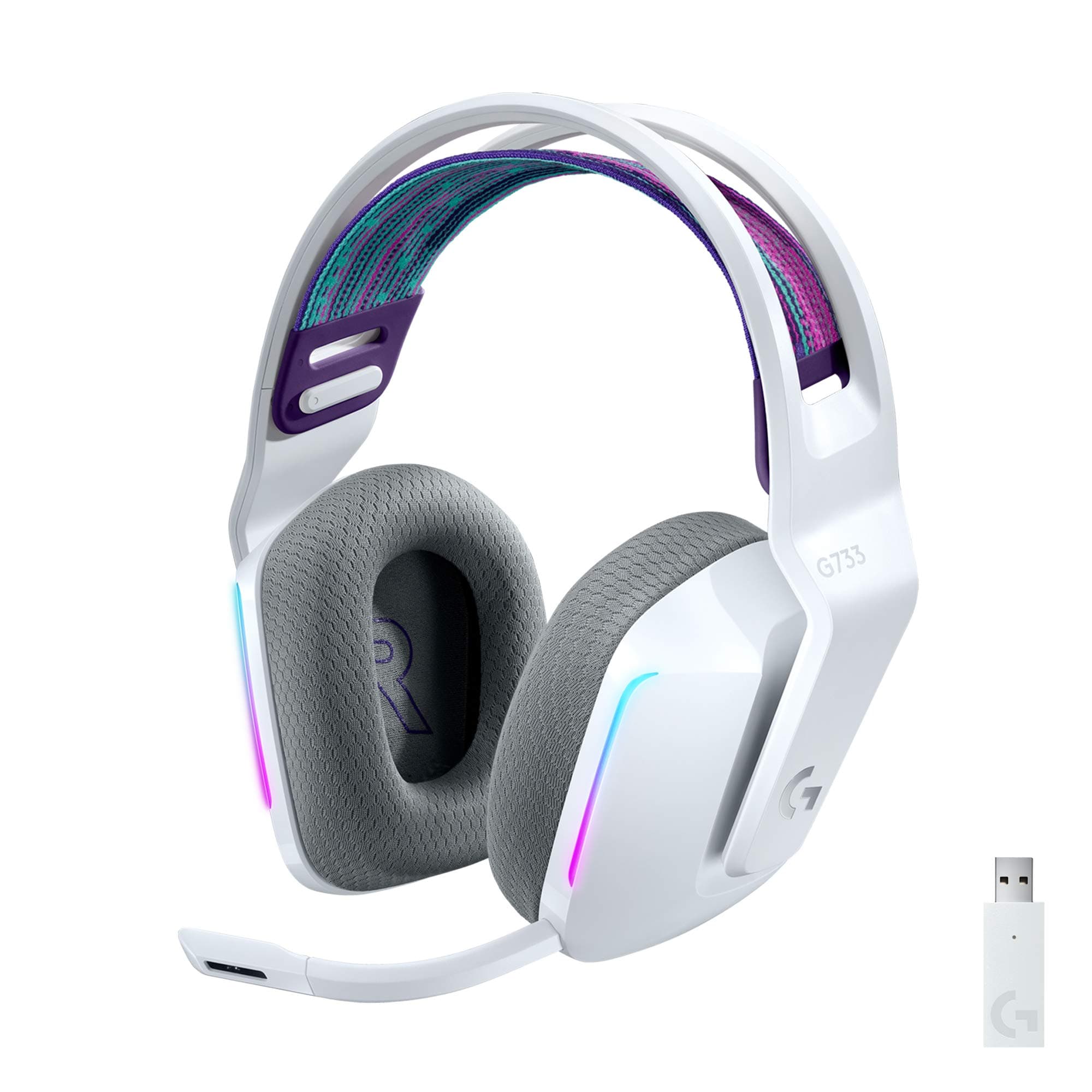 Слушалки Logitech G733 (981-000883), безжични, микрофон, 40mm говорители, до 29 часа време за работа, 20 Hz - 20 kHz, подсветка, бели