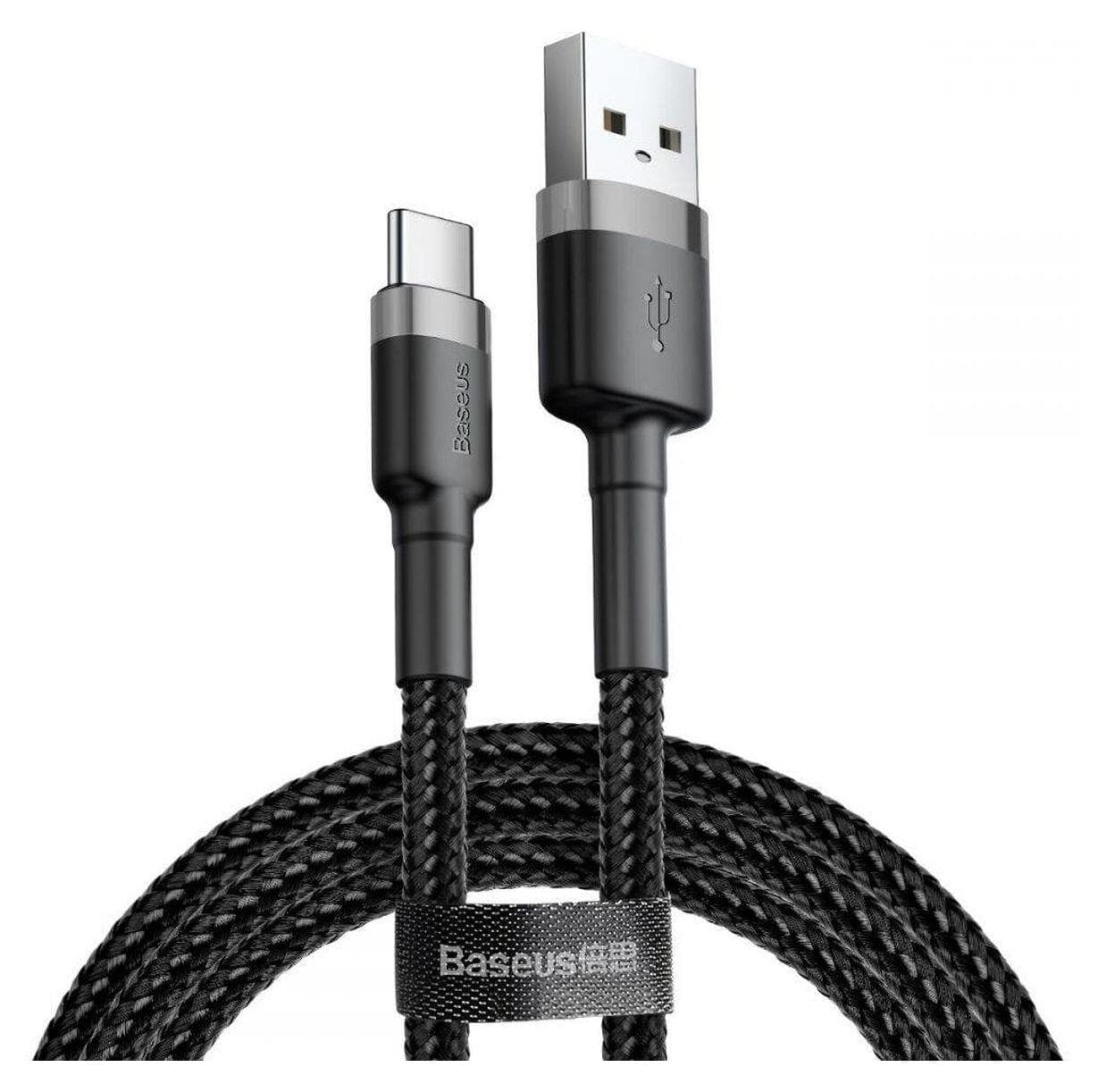 Кабел с въжена оплетка и бързо зареждане за устройства с USB-C порт (200 см) - Baseus Cafule USB-A to USB-C Cable 18W (CATKLF-CG1) (черен-сив)