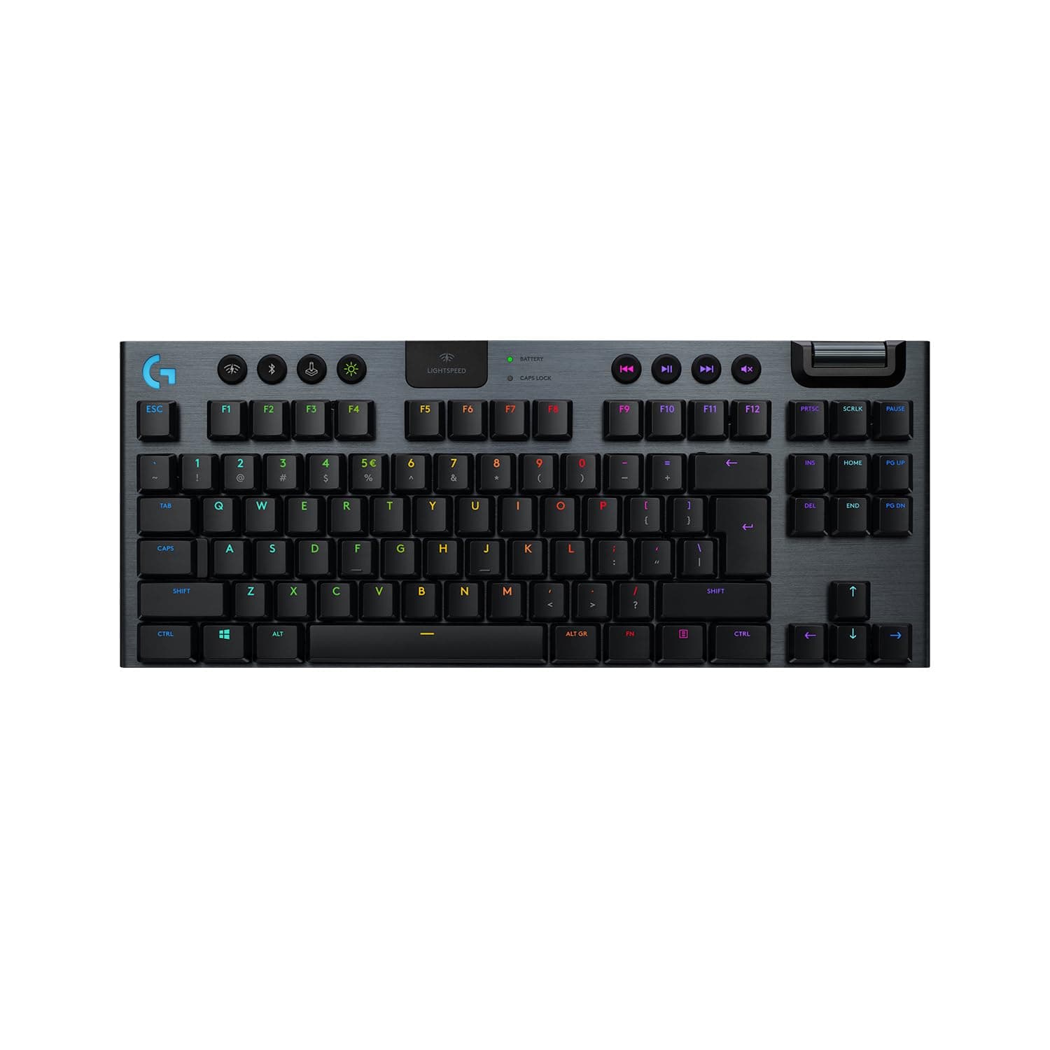 Клавиатура Logitech G915 TK (920-009520), безжична, механична, linear суичове, RGB подсветка, нископрофилни клавиши, US layout, черна, USB, Wireless, Bluetooth