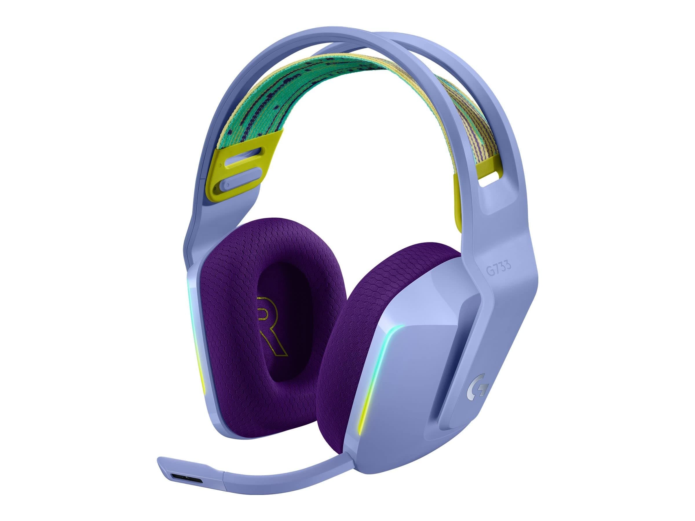 Слушалки Logitech G733 (981-000890), безжични, микрофон, 40mm говорители, 20 Hz - 20 kHz, лилави