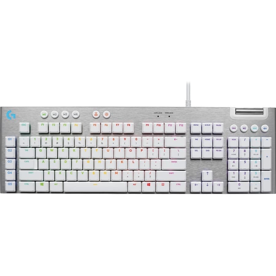 Клавиатура Logitech G815, геймърска, механична, tactile суичове, RGB подсветка, нископрофилни клавиши, US layout, бяла, USB