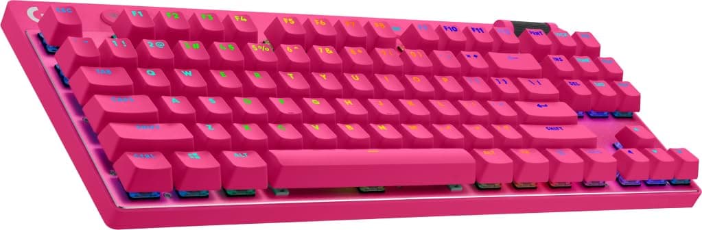 Клавиатура Logitech G Pro X TKL Lightspeed (920-012159), безжична, механична, Tactile суич, гейминг, US International Layout, RGB подсветка, USB, Bluetooth, розова