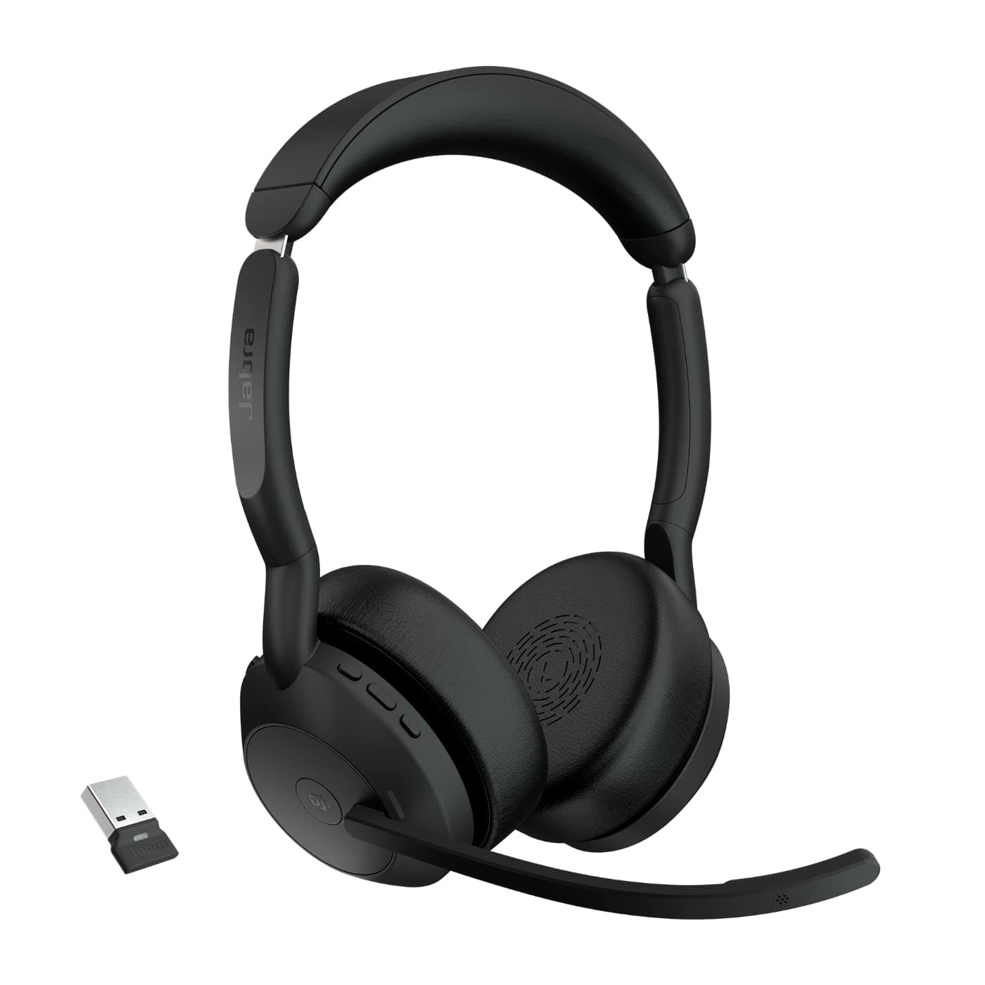 Слушалки Jabra Evolve2 55 (25599-999-999), безжични, Link380a USB-A Bluetooth адаптер, микрофон, 28mm драйвери, ANC, до 16 часа време на работа, Jabra SafeTone, сертифицирани за Microsoft Teams, черни