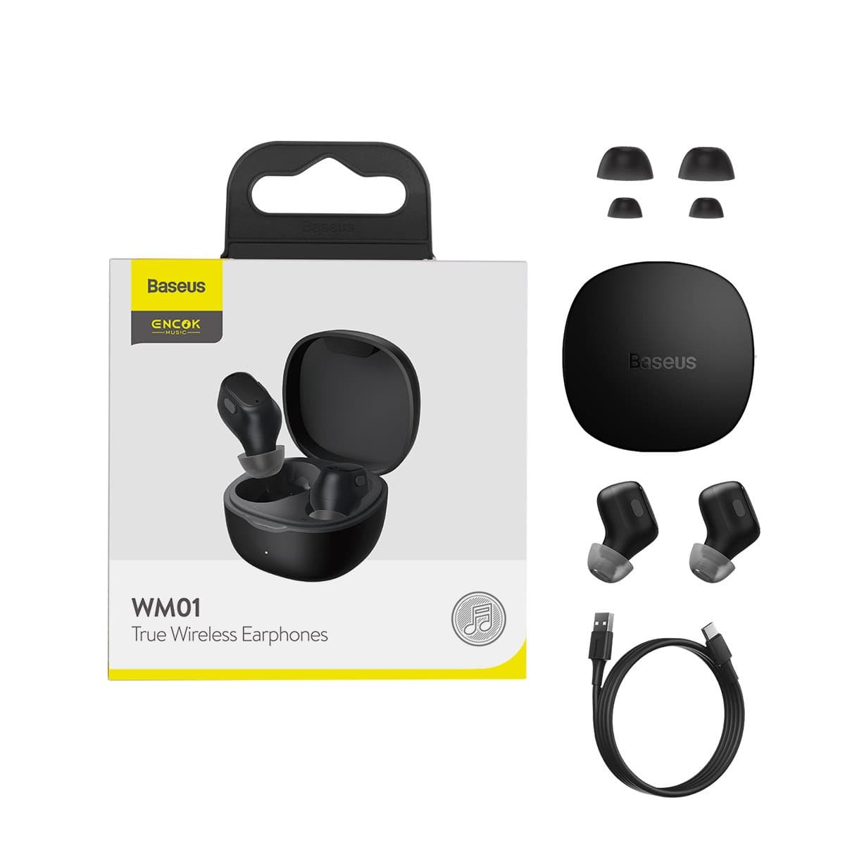 Безжични блутут слушалки със зареждащ кейс - Baseus Encok WM01 TWS In-Ear Bluetooth Earphones (NGWM01-B01) (черен)