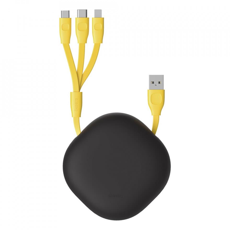 Универсален USB кабел с Lightning, microUSB и USB-C конектори (80 см) - Baseus Lets Go Little Reunion One-Way Stretchable 3-in-1 USB Cable (CAMLT-TYGY) (жълт)