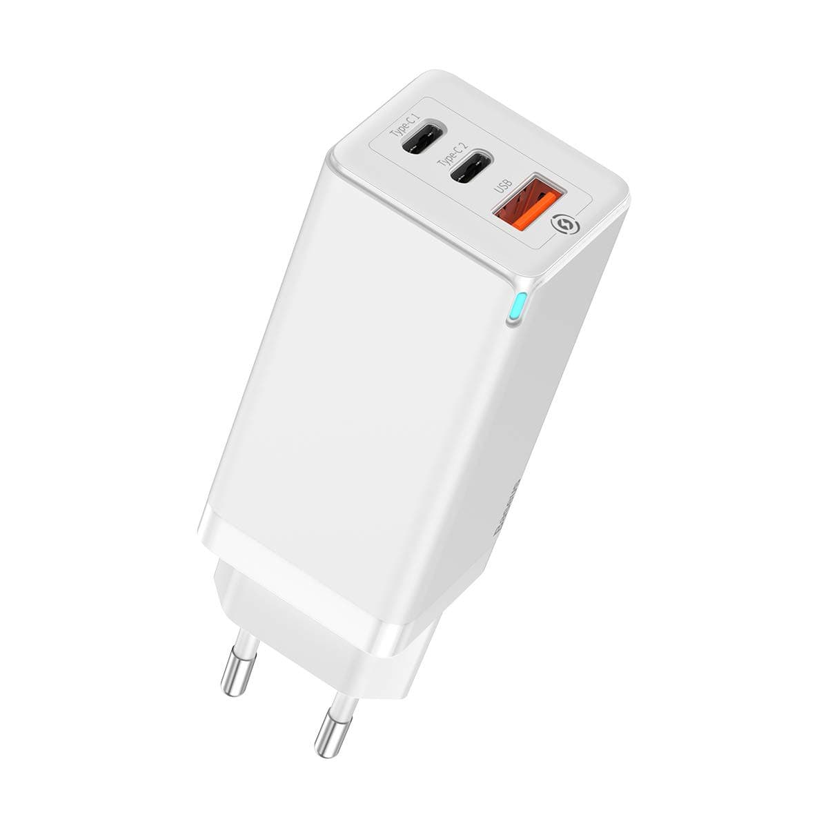 Захранване за ел. мрежа за лаптопи, смартфони и таблети с USB-A и 2xUSB-C изходи с технология за бързо зареждане - Baseus GaN Laptop Charger 65W (CCGAN-H02) (бял)