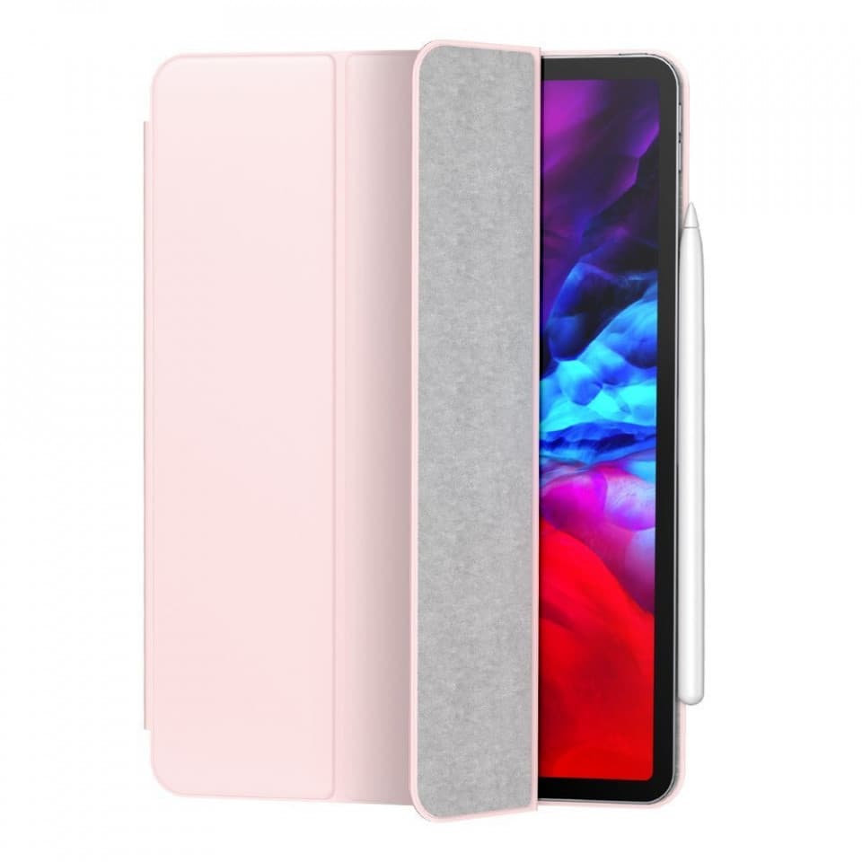 Магнитен полиуретанов калъф с поставка за iPad Pro 12.9 (2020) - Baseus Simplism Magnetic Leather Case (розов)