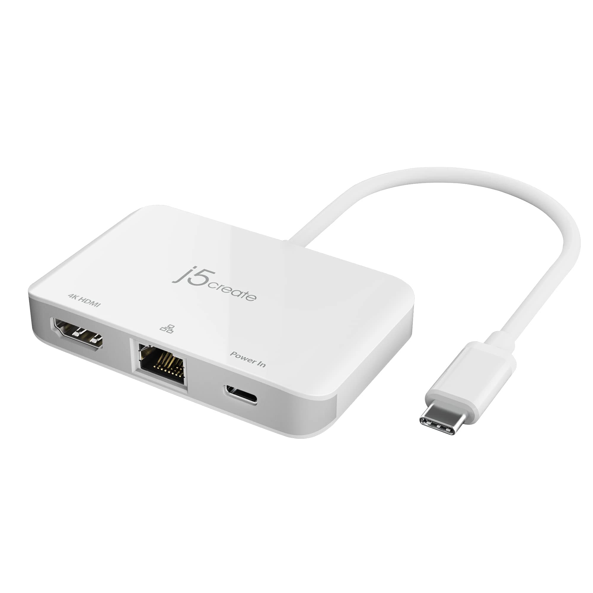 Докинг станция j5Create JCA351, от USB-C към 1x USB-C(PD), 1x HDMI, 1x RJ45, бяла