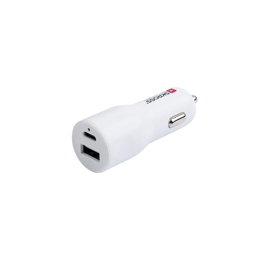 Зарядно устройство за кола SKROSS SKCHCA0120WPDCN, от автомобилна запалка към 1x USB-A(ж), 1x USB-C(ж), 24V, бяло