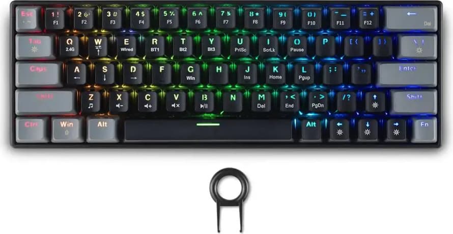 Клавиатура Spartan Gear Pegasus 2 RGB Black/Grey, жична/безжична, механична, червени суичове, гейминг, RGB подсветка, сиво-черна, Bluetooth, USB
