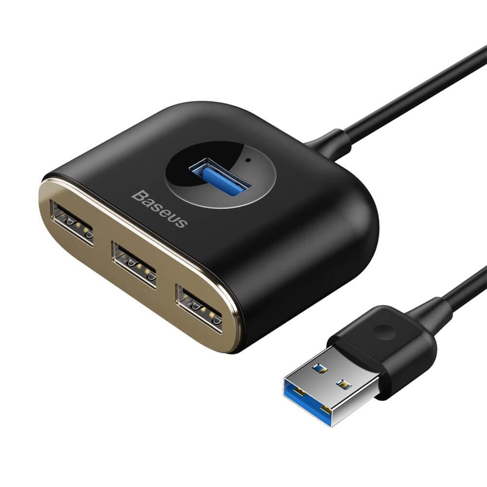 4-портов USB хъб за компютри и лаптопи (100 см) (черен) - Baseus USB-A Square Round Hub Adapter (CAHUB-AY01)