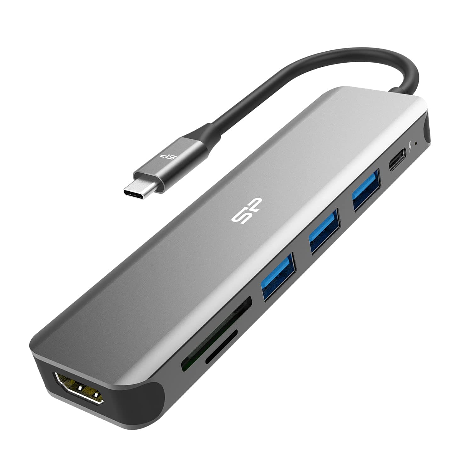 Докинг станция Silicon Power SPU3C07DOCSU200G, от USB C към 1x USB C, 3x USB A, 1x HDMI, 1x SD/MicroSD четец, сив