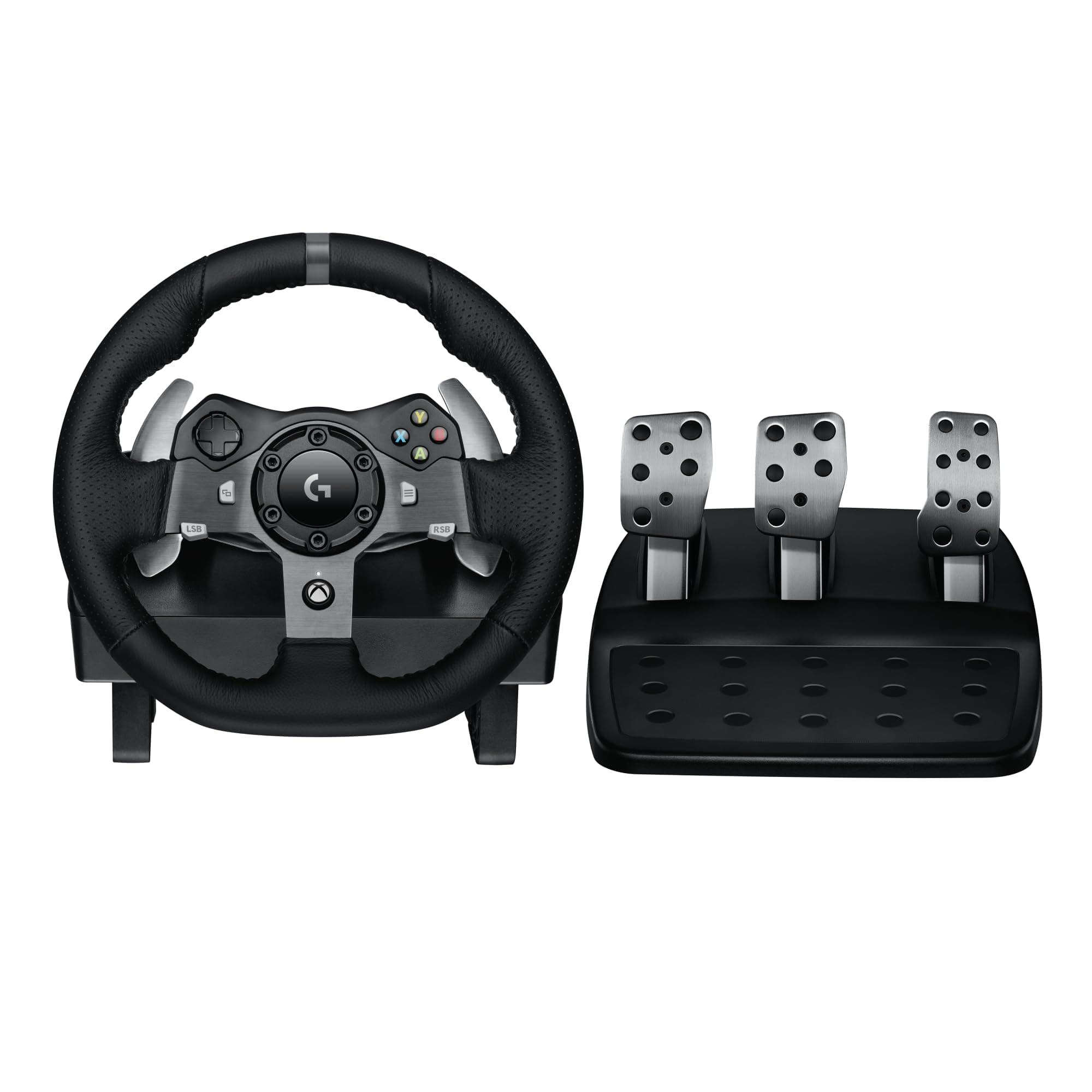 Logitech G920 Driving Force Racing Wheel, Xbox One, компютър, 900° въртене, двоен мотор Force Feedback, регулируеми педали, кожа