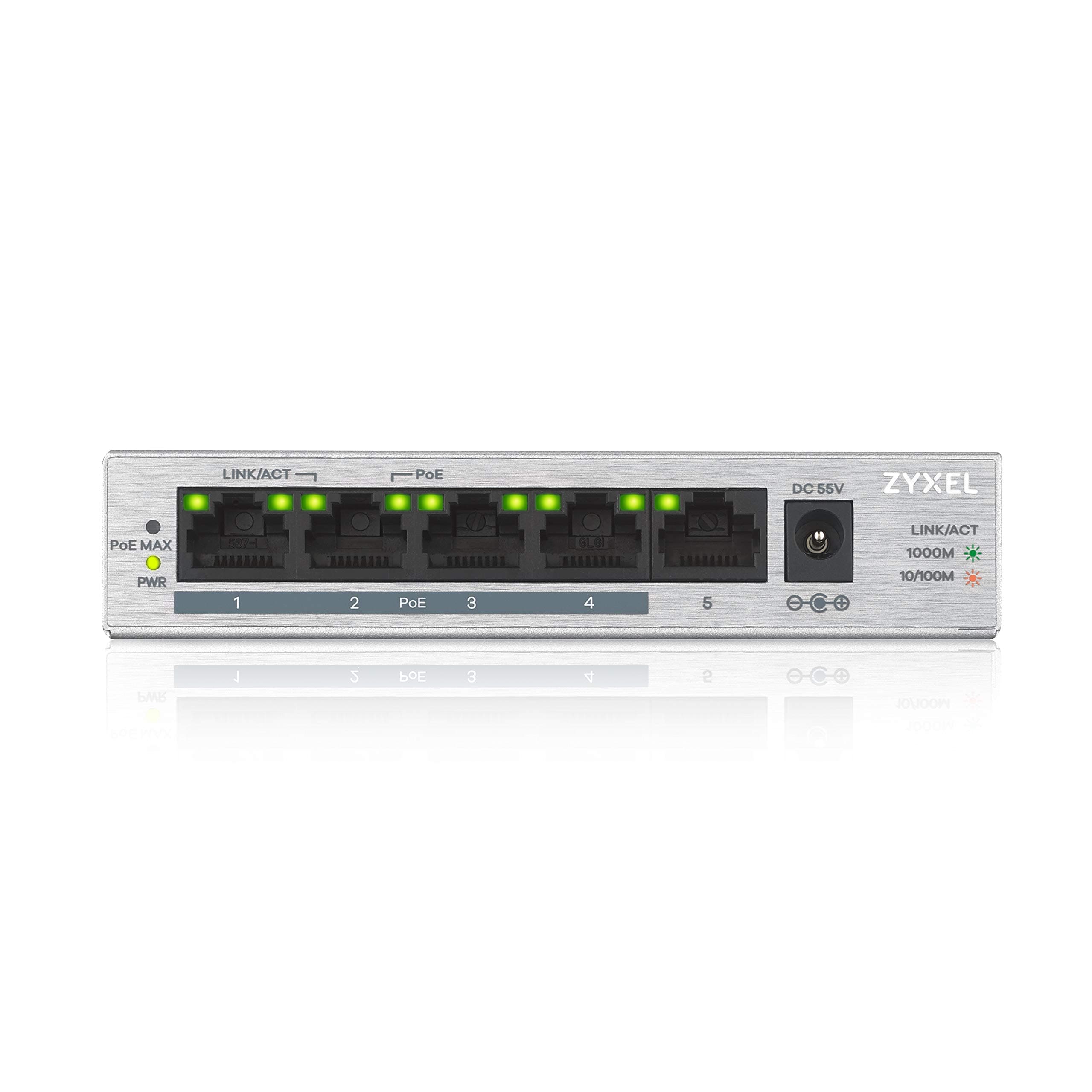 ZyXEL GS1005-HP, 5 Port Gigabit PoE+ unmanaged desktop Switch, 4 x PoE, 60 Watt