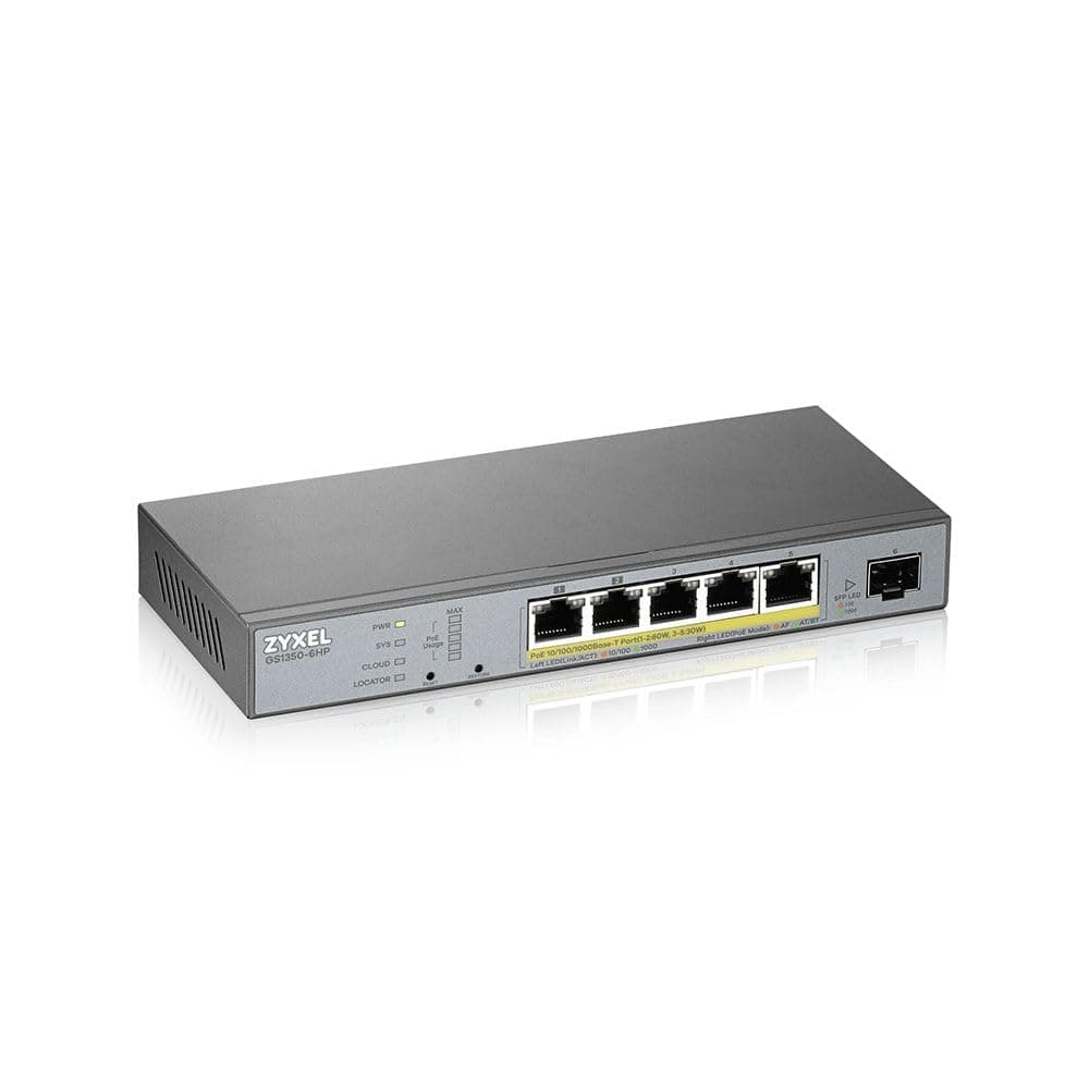 ZyXEL GS1350-6HP, 6 Port managed CCTV PoE switch, long range, 60W, 802.3BT