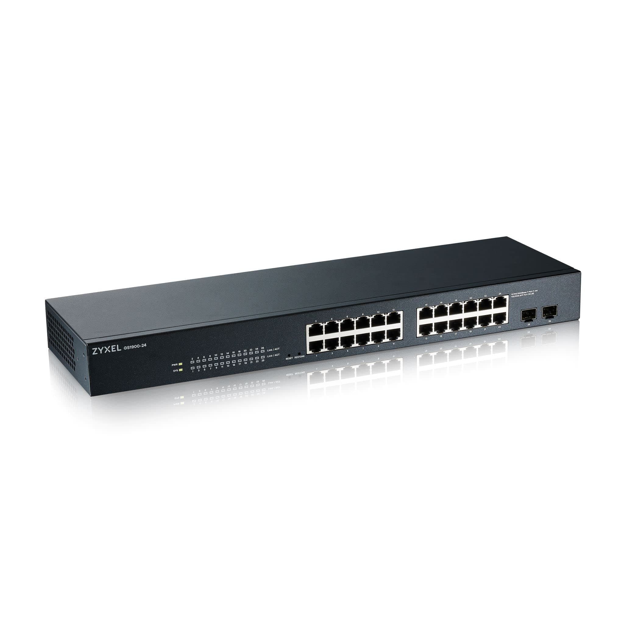ZyXEL GS1900-24 v2, 24-port GbE L2 Smart Switch, rackmount, fanless