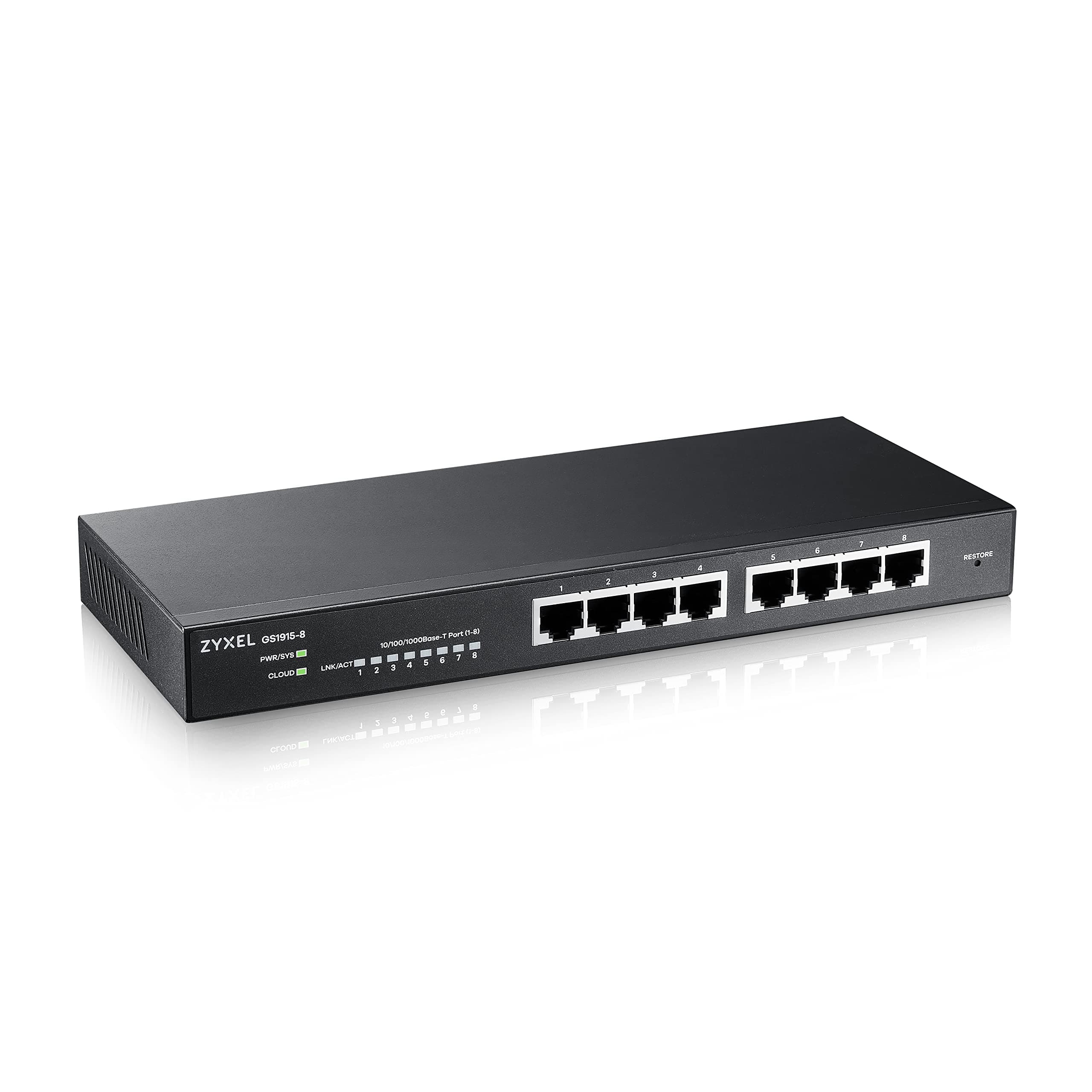 ZyXEL GS1915-8, 8-port GbE Smart hybrid mode Switch, standalone or NebulaFlex Cloud, desktop, fanless