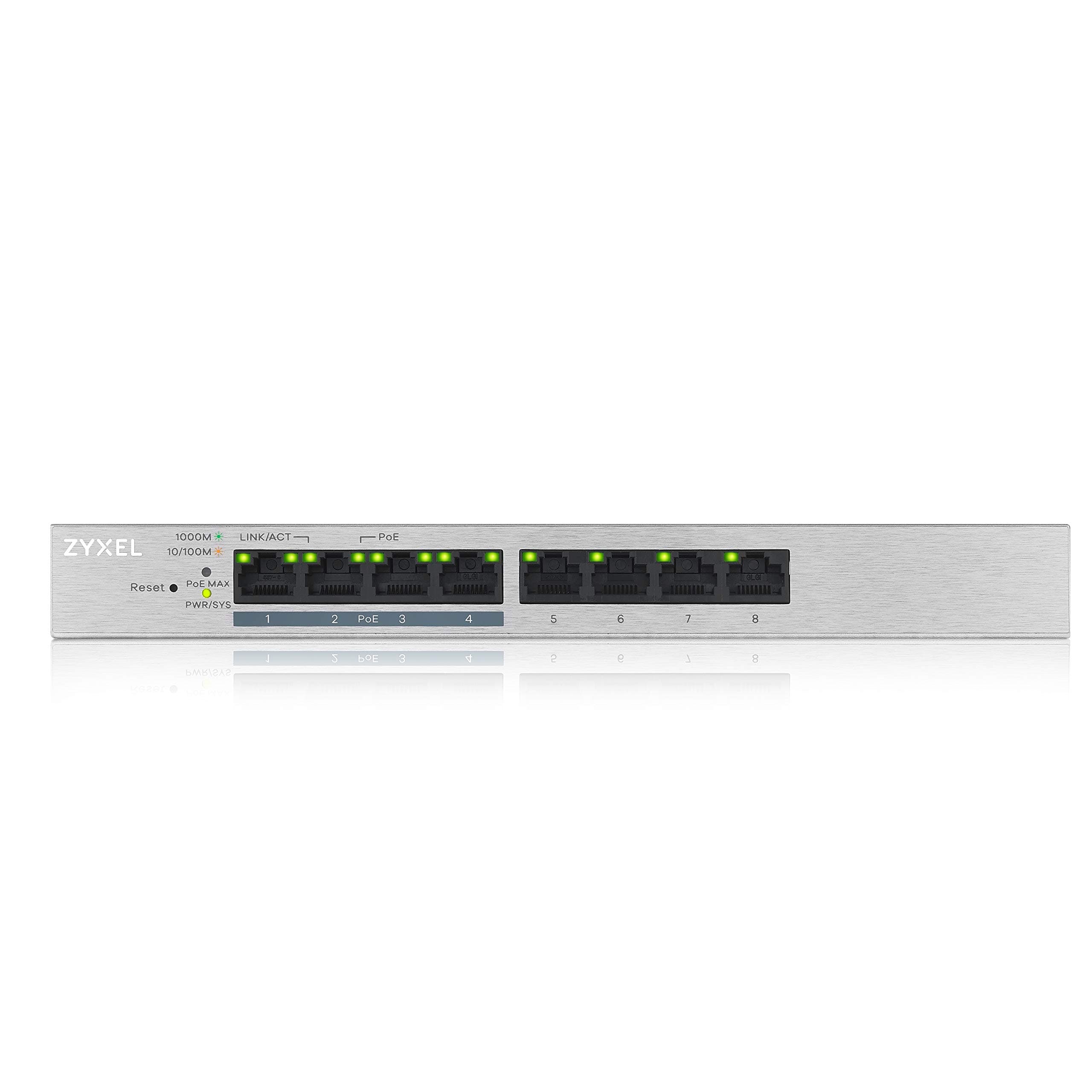 ZyXEL GS1200-8HPv2, 8-портов Gigabit PoE+ уебуправляем комутатор, 4x PoE, 60 Watt