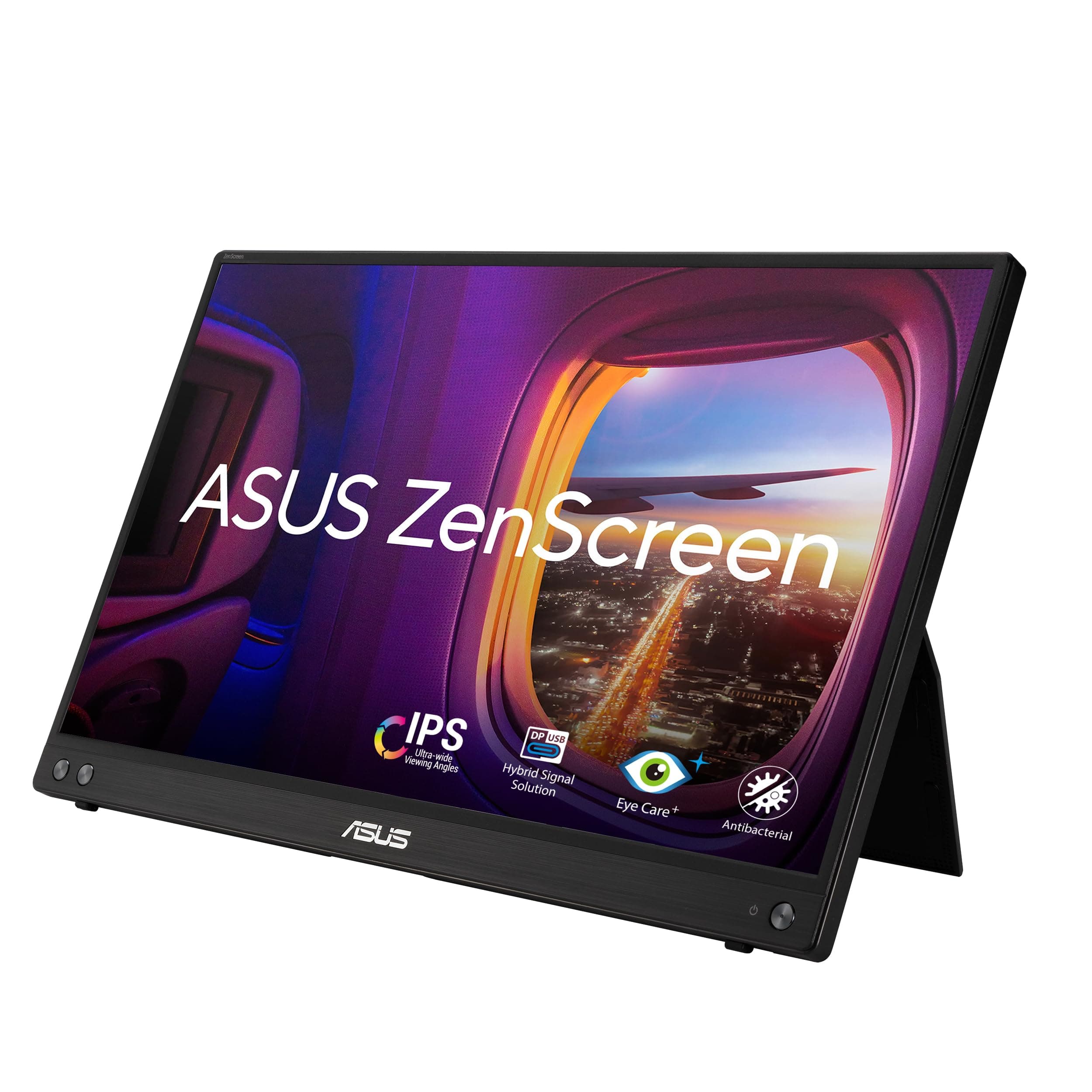 Преносим USB монитор Asus ZenScreen MB16ACV, 15.6'', Full HD (1920 x1080), IPS, 250 cd/m2, решение за хибриден сигнал, USB Type-C, без трептене, филтър за синя светлина, повърхност против отблясъци, антибактериална обработка, черен