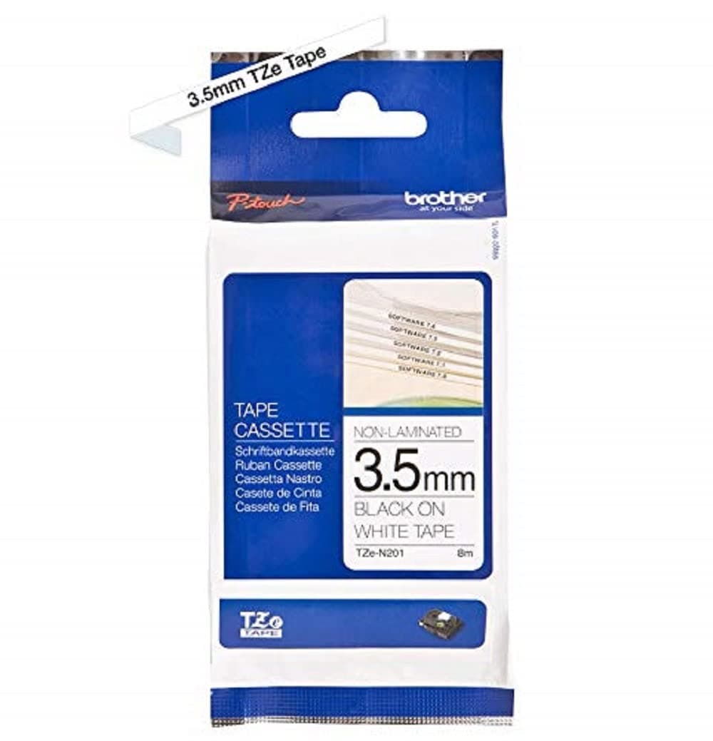 Brother TZe-N201 Tape, Black on White, Non Laminated, 3.5mm, 8m