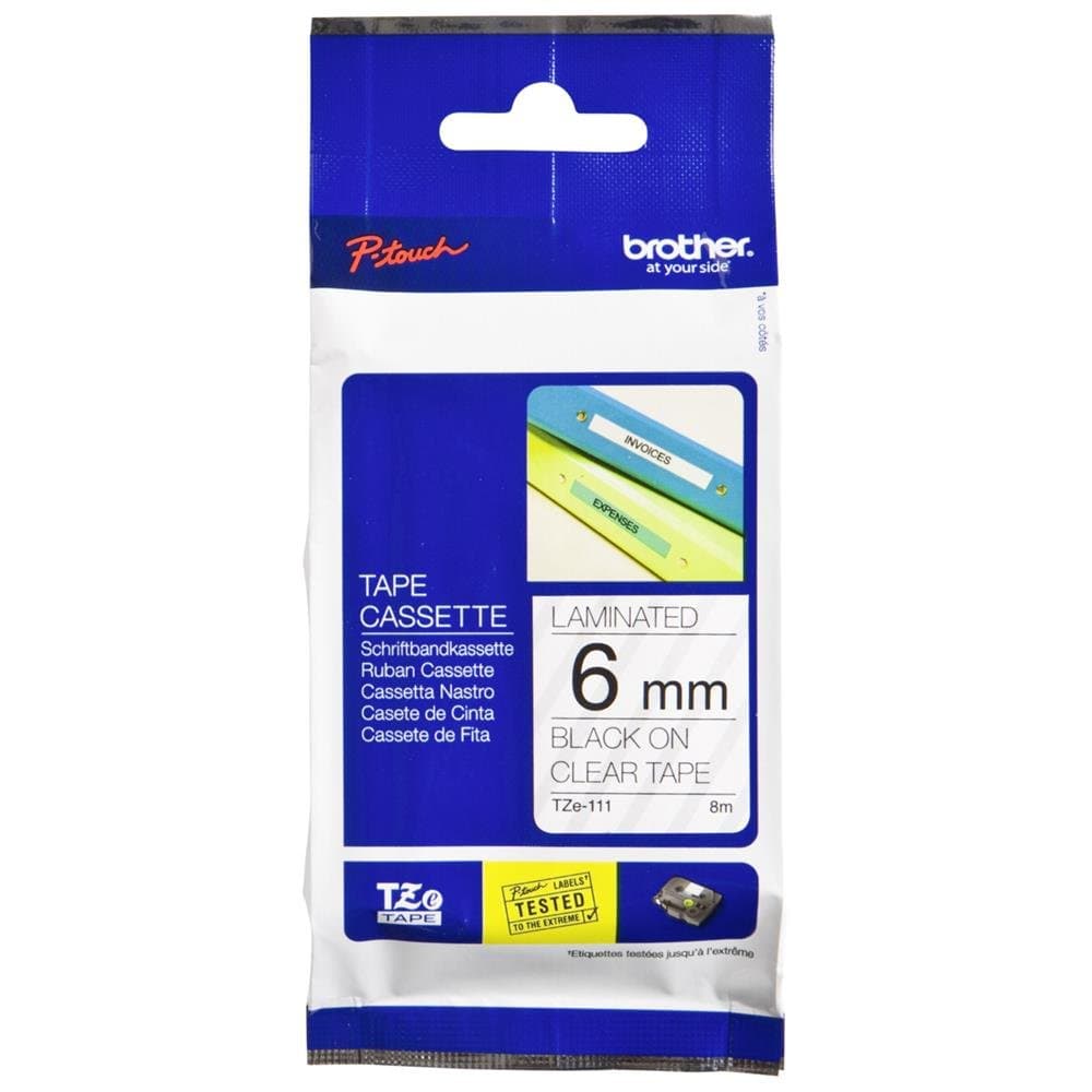 Brother TZe-111 Tape Black on Clear, Laminated, 6mm - Eco