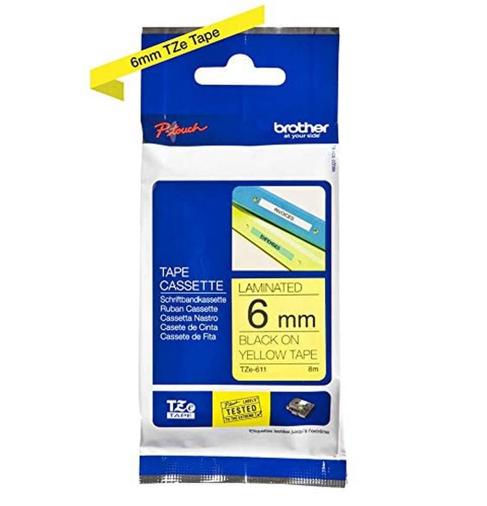 Brother TZe-611 Tape Black on Yellow, Laminated, 6mm - Eco