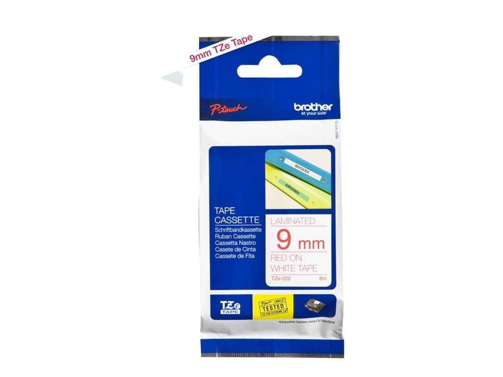 Brother TZe-222 Tape Red on White, Laminated, 9mm, 8m - Eco