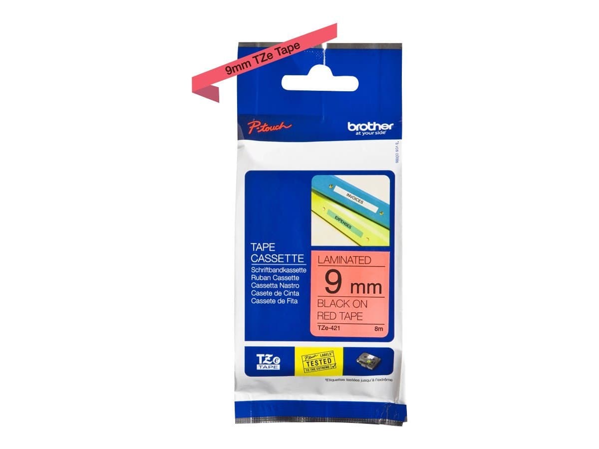 Brother TZe-421 Tape Black on Red, Laminated, 9mm, 8m - Eco