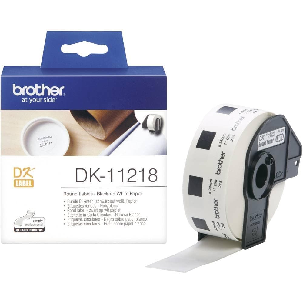 Brother DK-11218 кръгла хартия 1" етикет 24 mm x 24 mm x 1000 (черно върху бяло)
