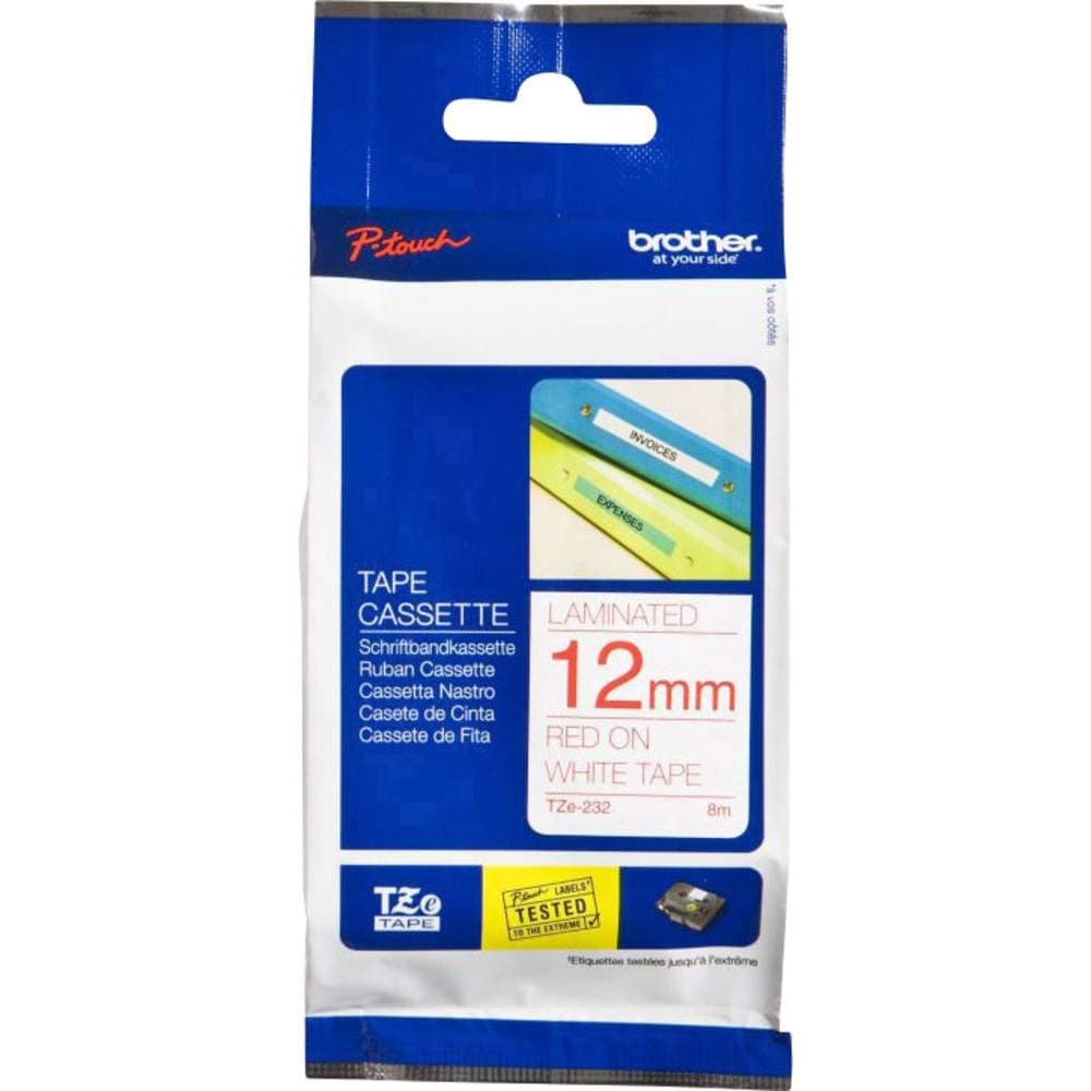 Brother TZe-232 Tape Red on White, Laminated, 12mm, 8m - Eco