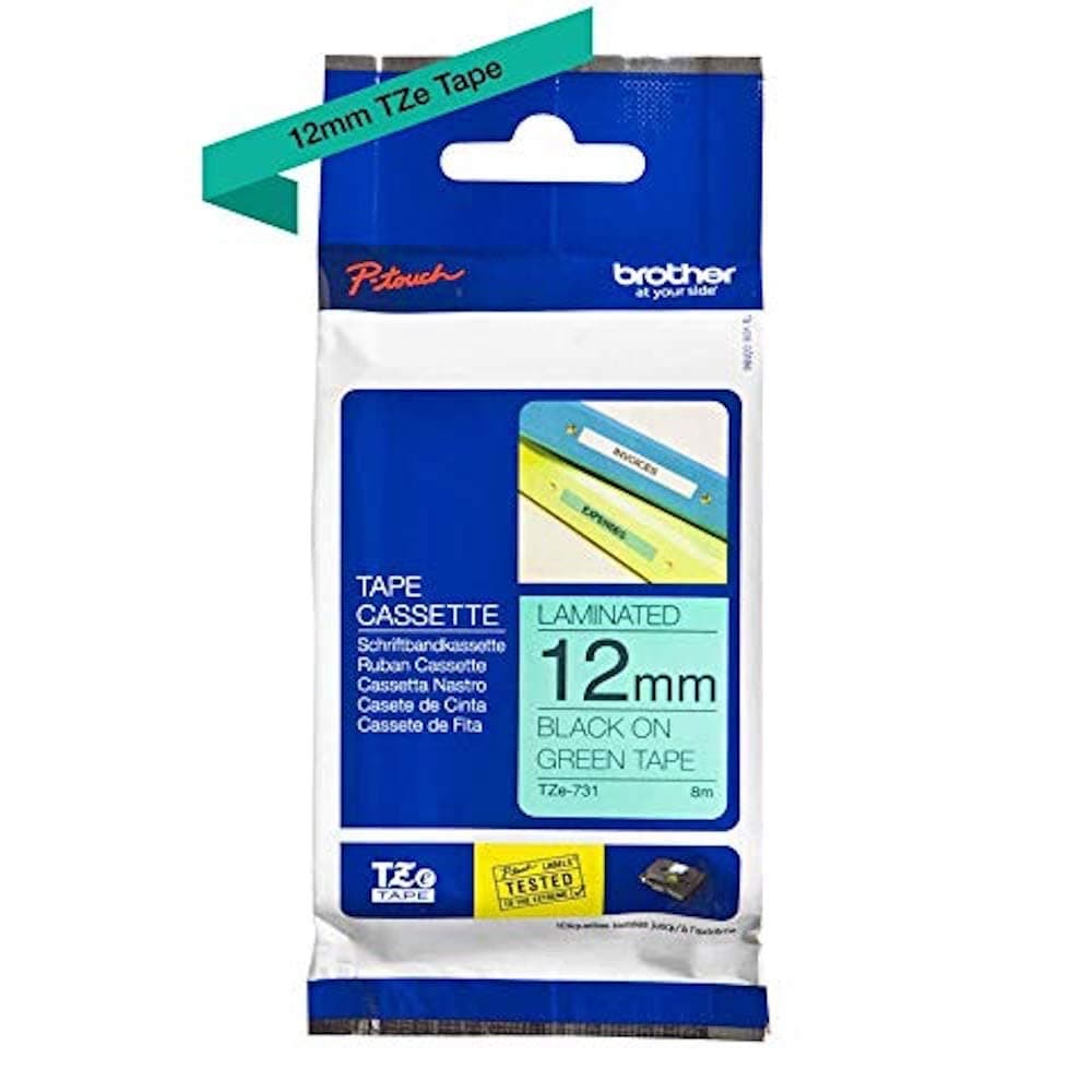 Brother TZe-731 Tape Black on Green, Laminated, 12mm, 8m - Eco