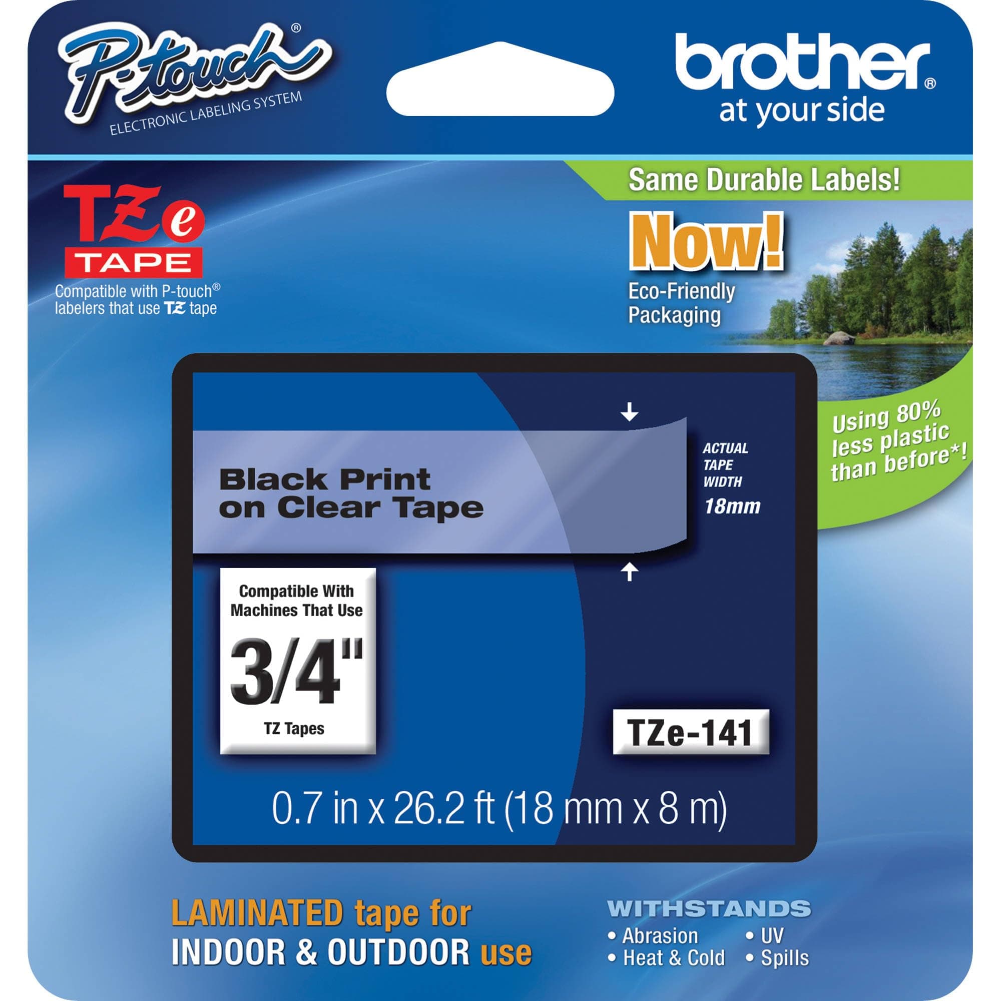 Brother TZe-141 Tape Black on Clear, Laminated, 18mm, 8m - Eco