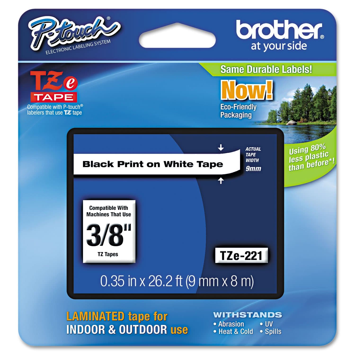 Brother TZe-S221 Tape Black on White, Strong Adhesive, 9mm, 8m
