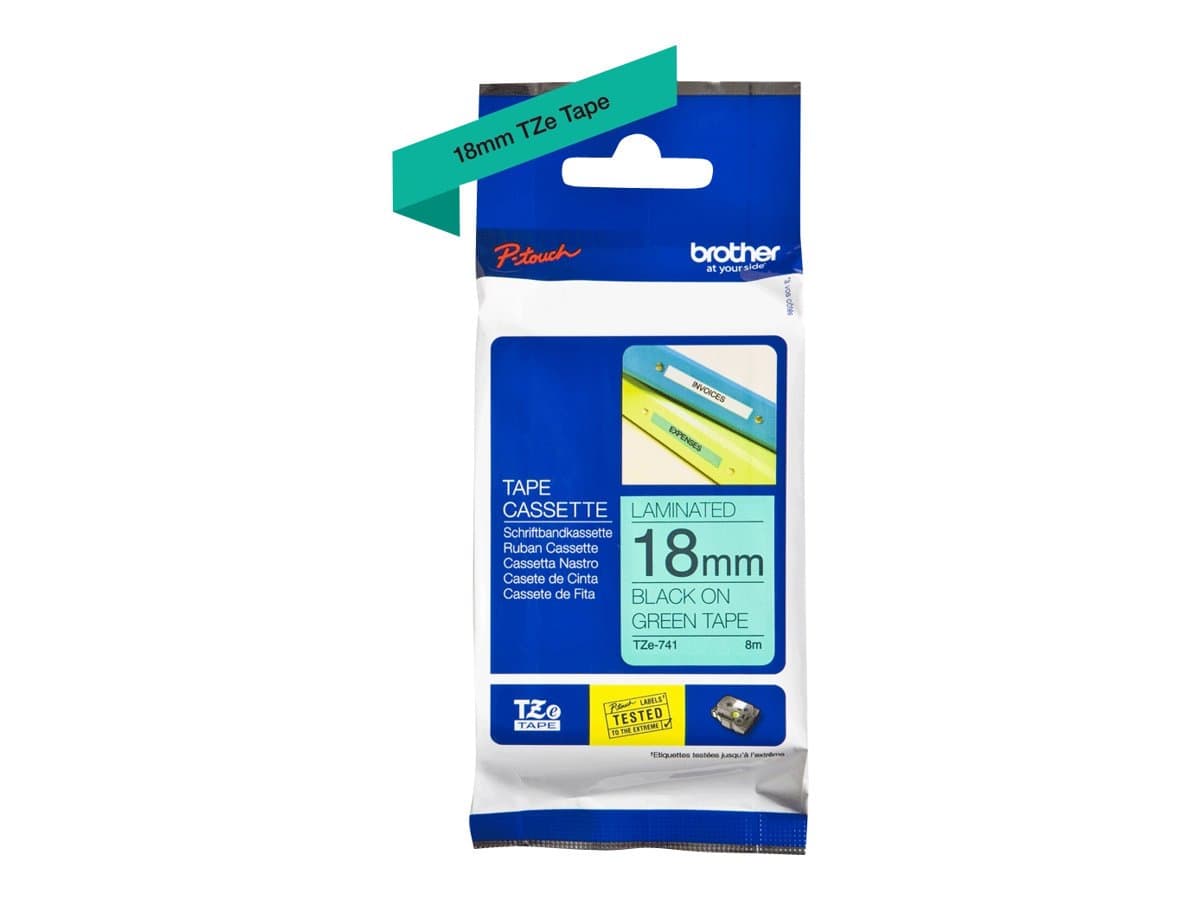 Brother TZe-741 Tape Black on Green, Laminated, 18mm, 8 m - Eco