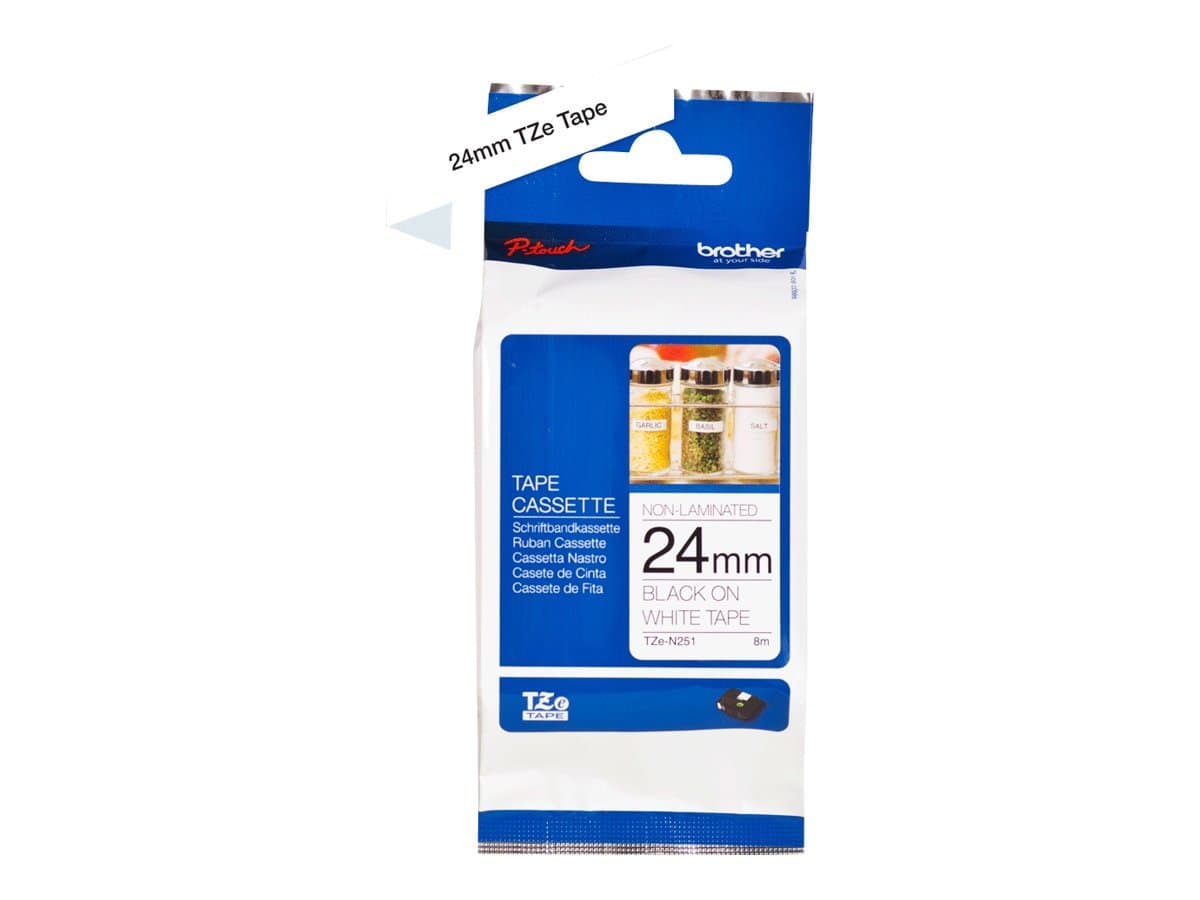 Brother TZe-N251 Tape Black on White, Non Laminated, 24mm, 8 m