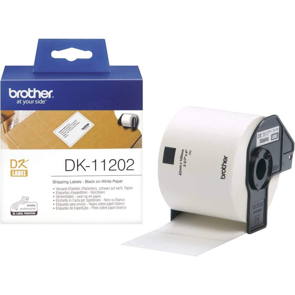 Brother DK-11202 Етикети за доставка, 62mmx100mm, 300 етикета на ролка, черно върху бяло