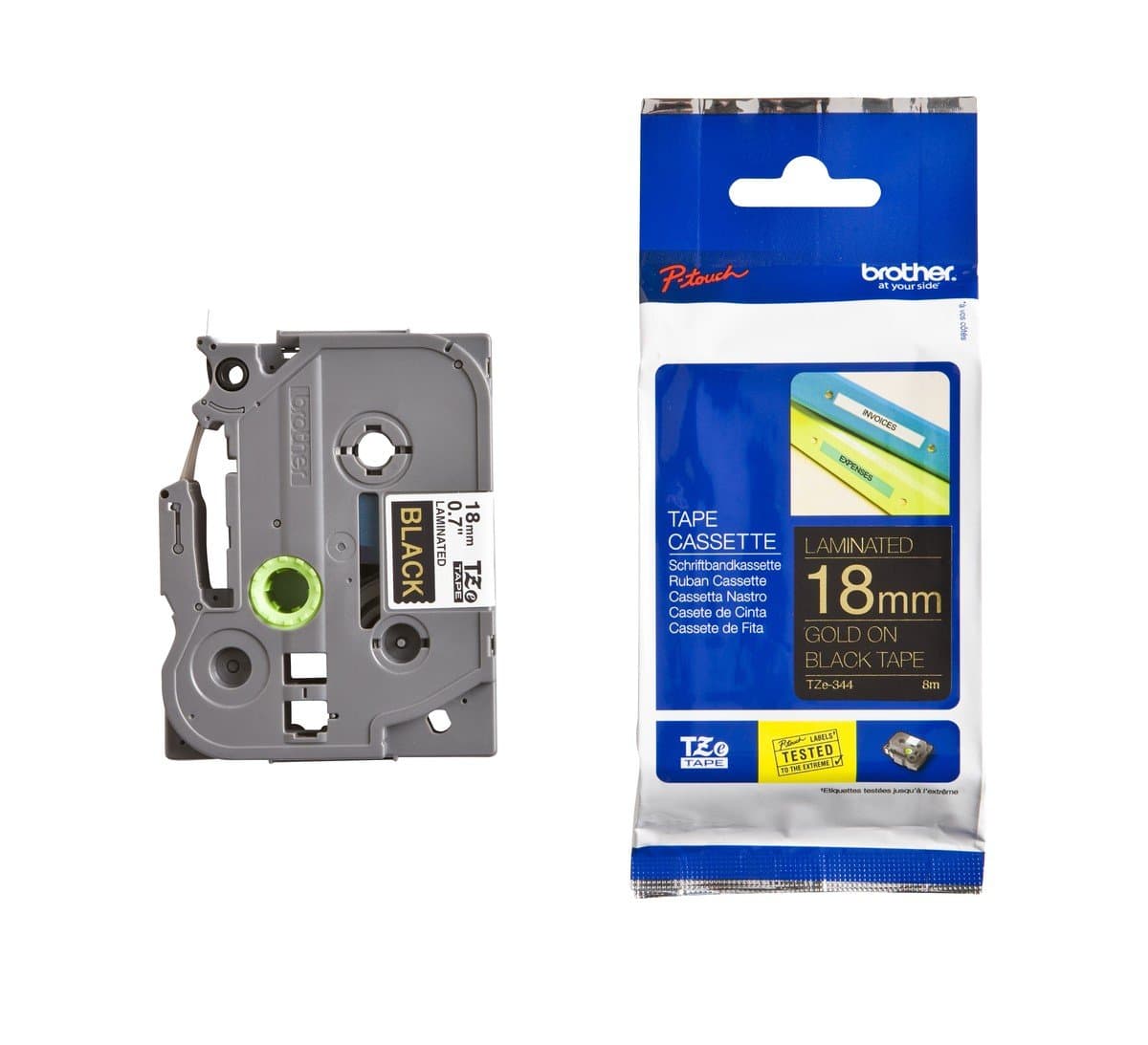 Brother TZe-344 Tape Gold on Black, Laminated, 18mm, 8m - Eco