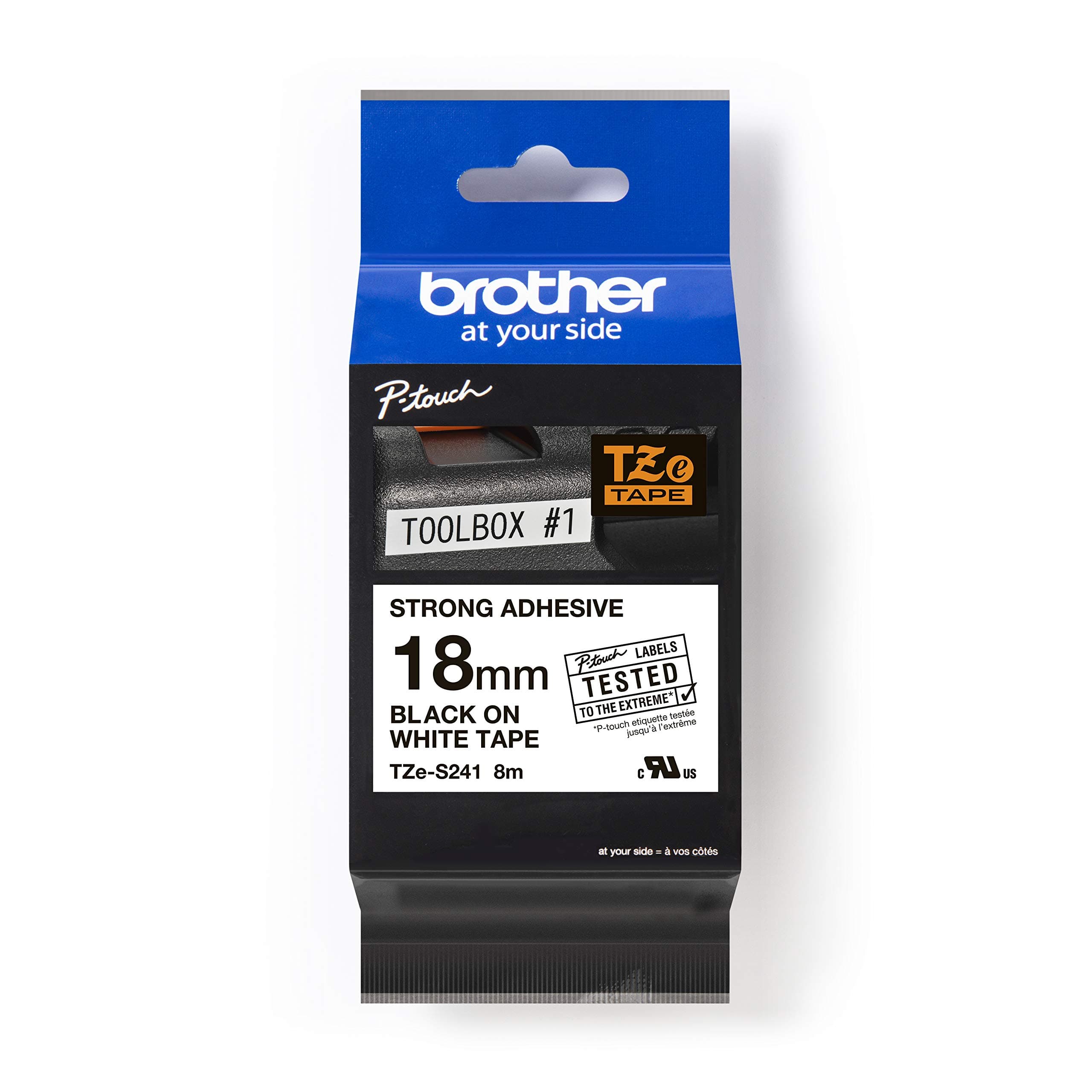 Brother TZe-S241 Tape Black on White, Strong Adhesive, 18mm, 8 m - Eco