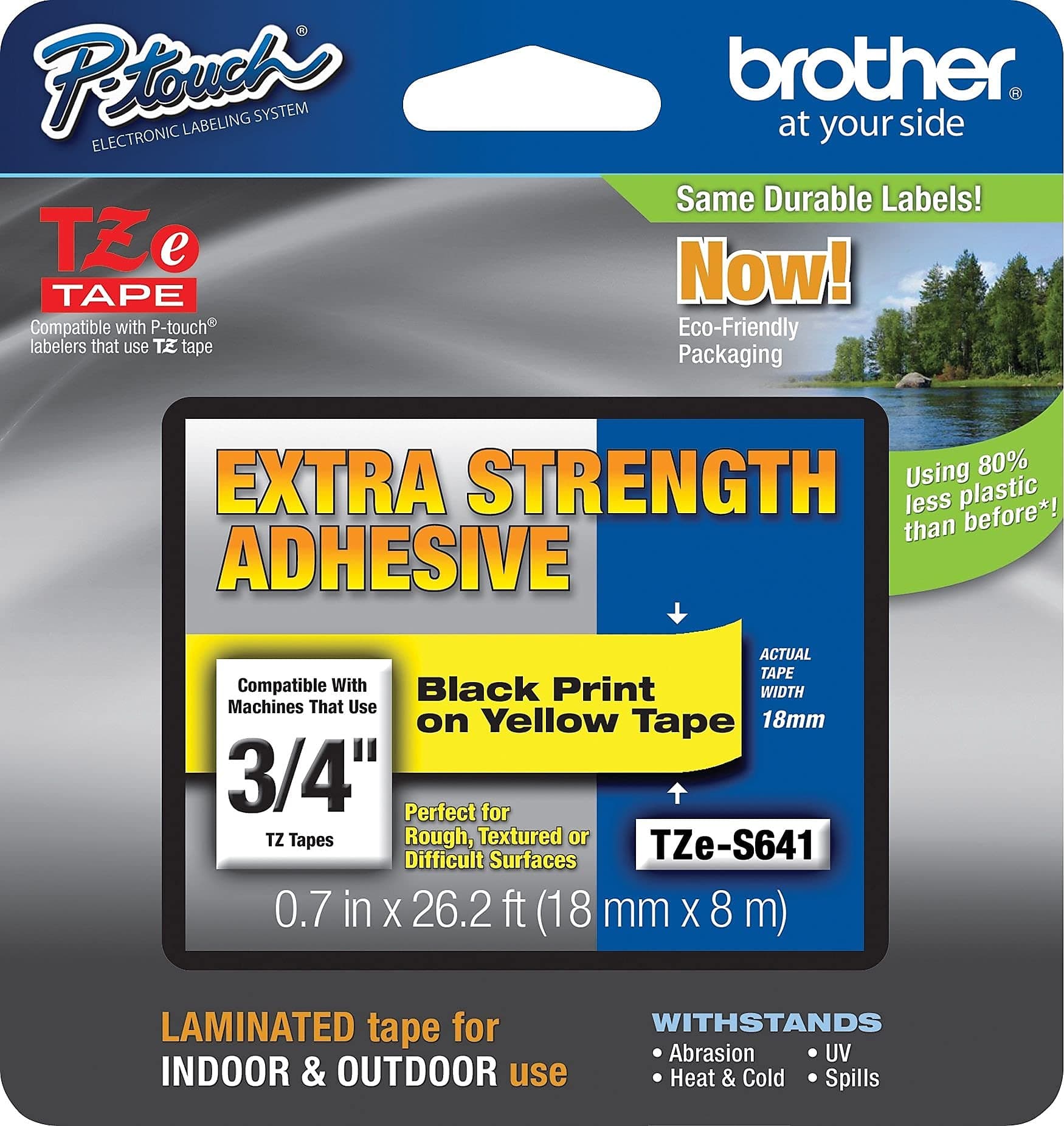 Brother TZe-S641 Tape Black on Yellow Strong Adhesive 18mm, 8 m - Eco