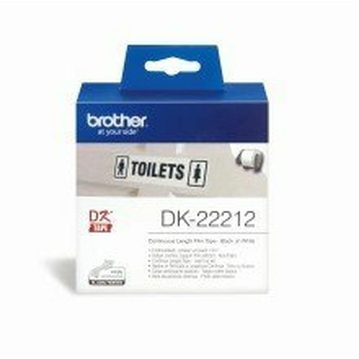 Brother DK-22212 Бяла филмова лента с непрекъсната дължина 62 мм x 15,24 м, черно върху бяло