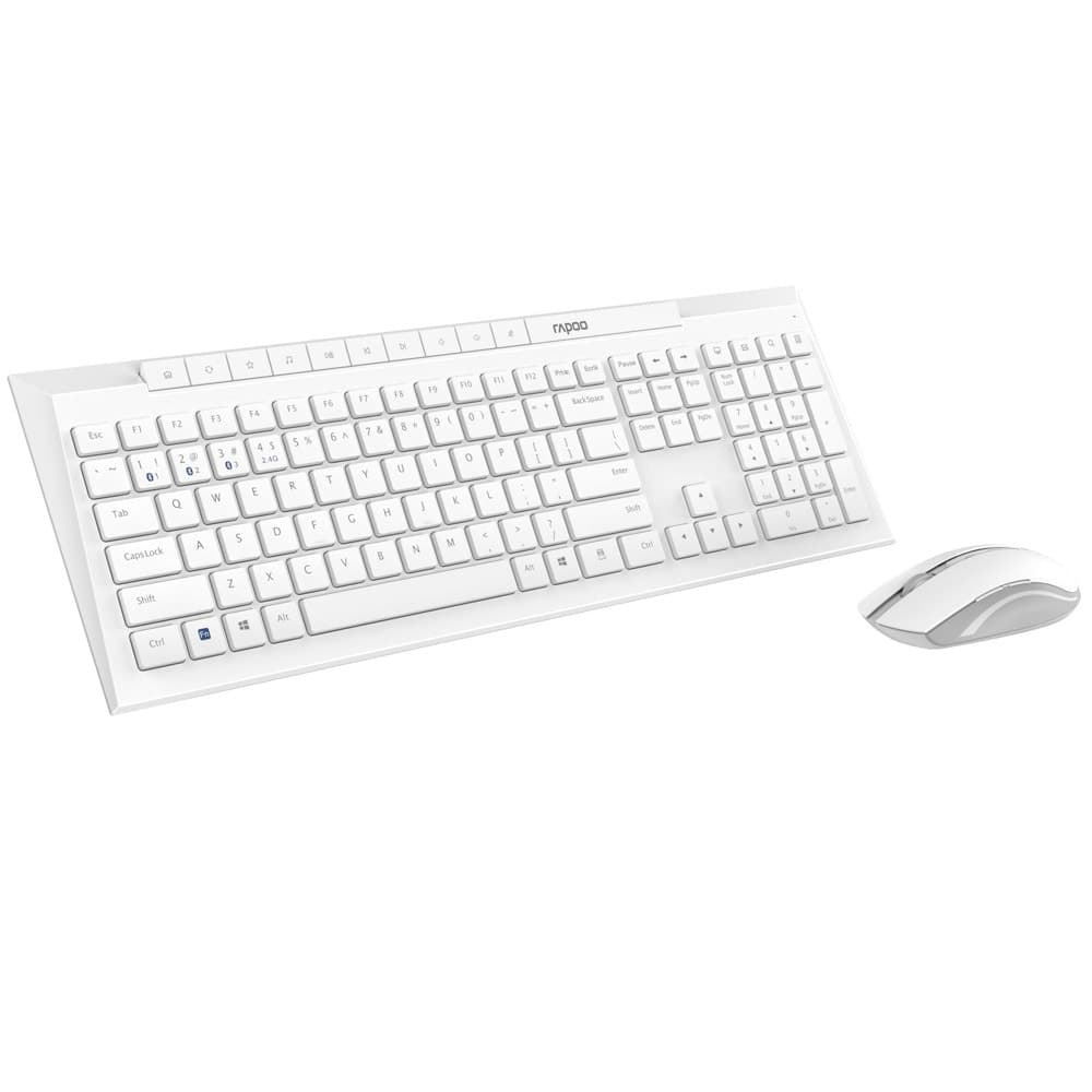 Комплект клавиатура и мишка Rapoo 8210M, безжични, оптична (1600 dpi), USB, бели