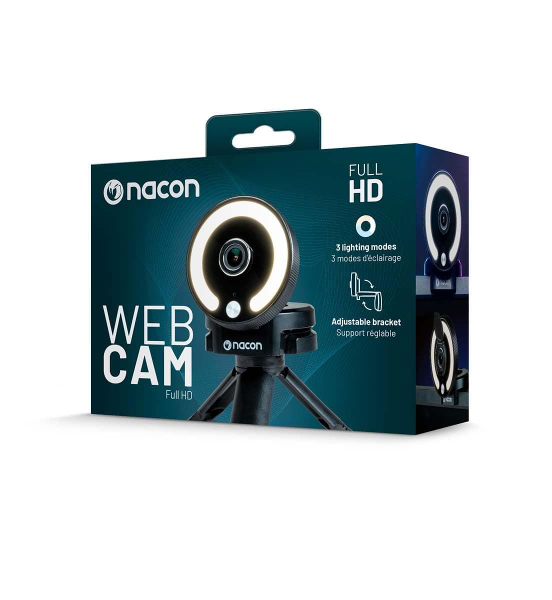 Уеб камера Nacon PC WebCam, микрофон, Full HD/30FPS, USB, стойка тип трипод, ринг светлина, черна